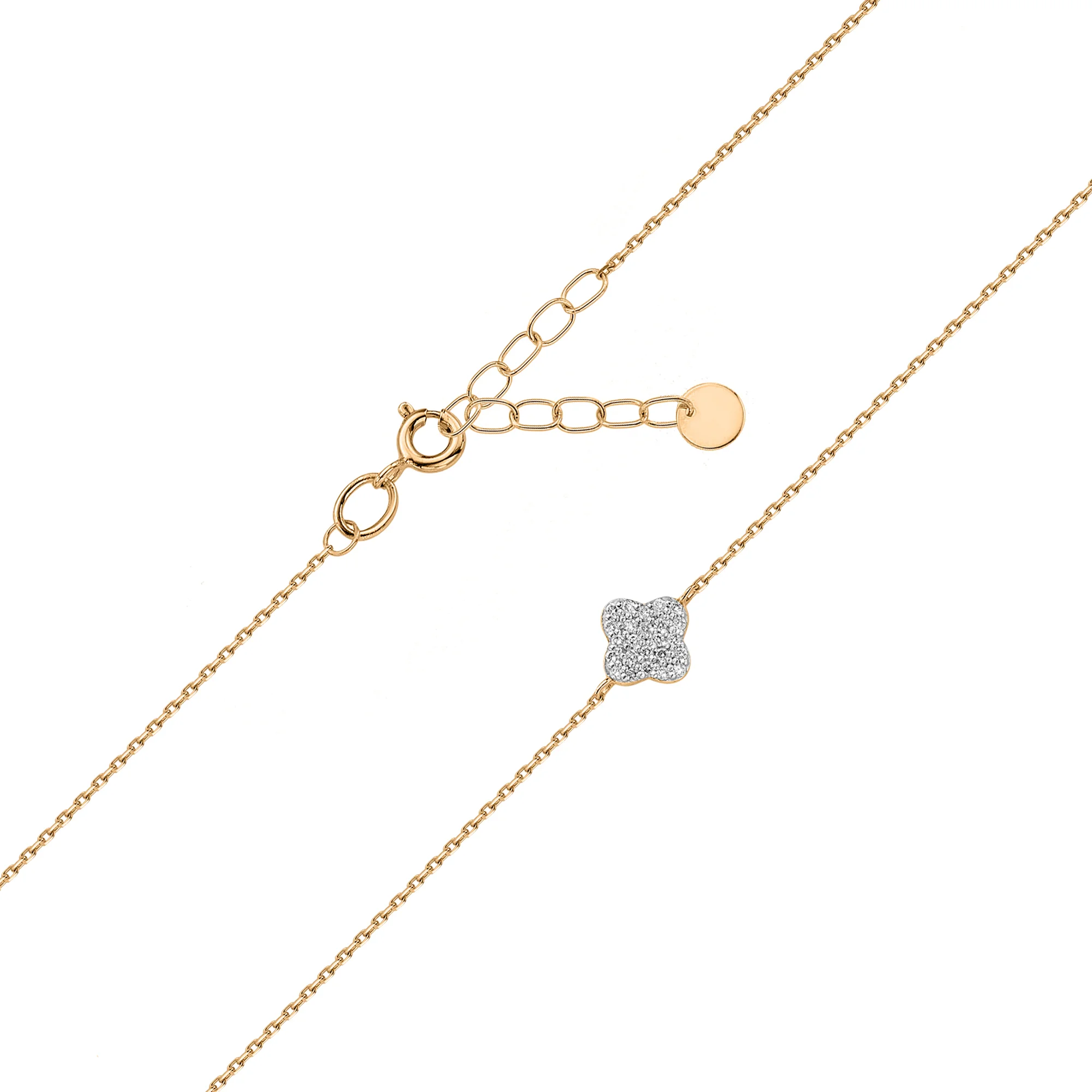 Браслет "Клевер" из комбинированного золота с бриллиантами плетение якорь - 1807677 - 4