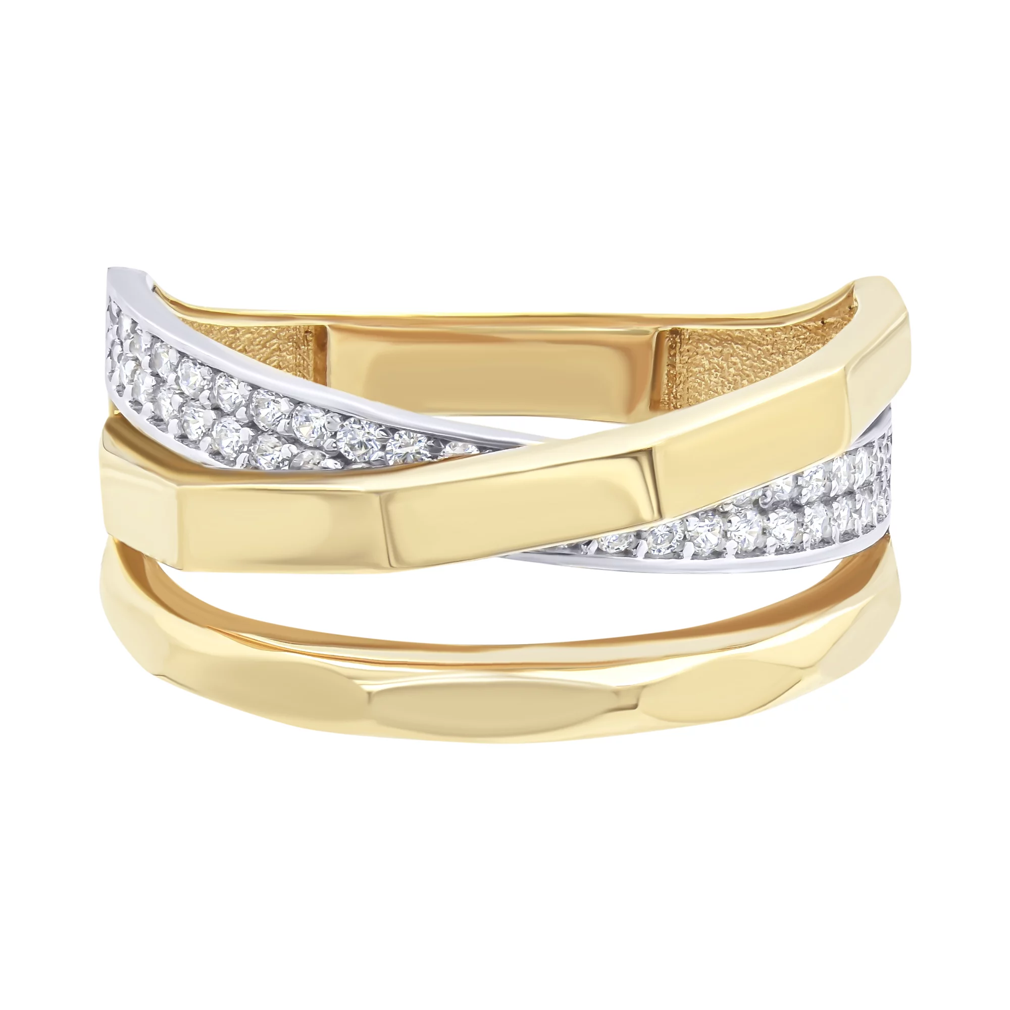 Двойное золотое кольцо с фианитами - 538727 – изображение 2