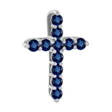 Хрестик з білого золота з сапфірами - 1531363