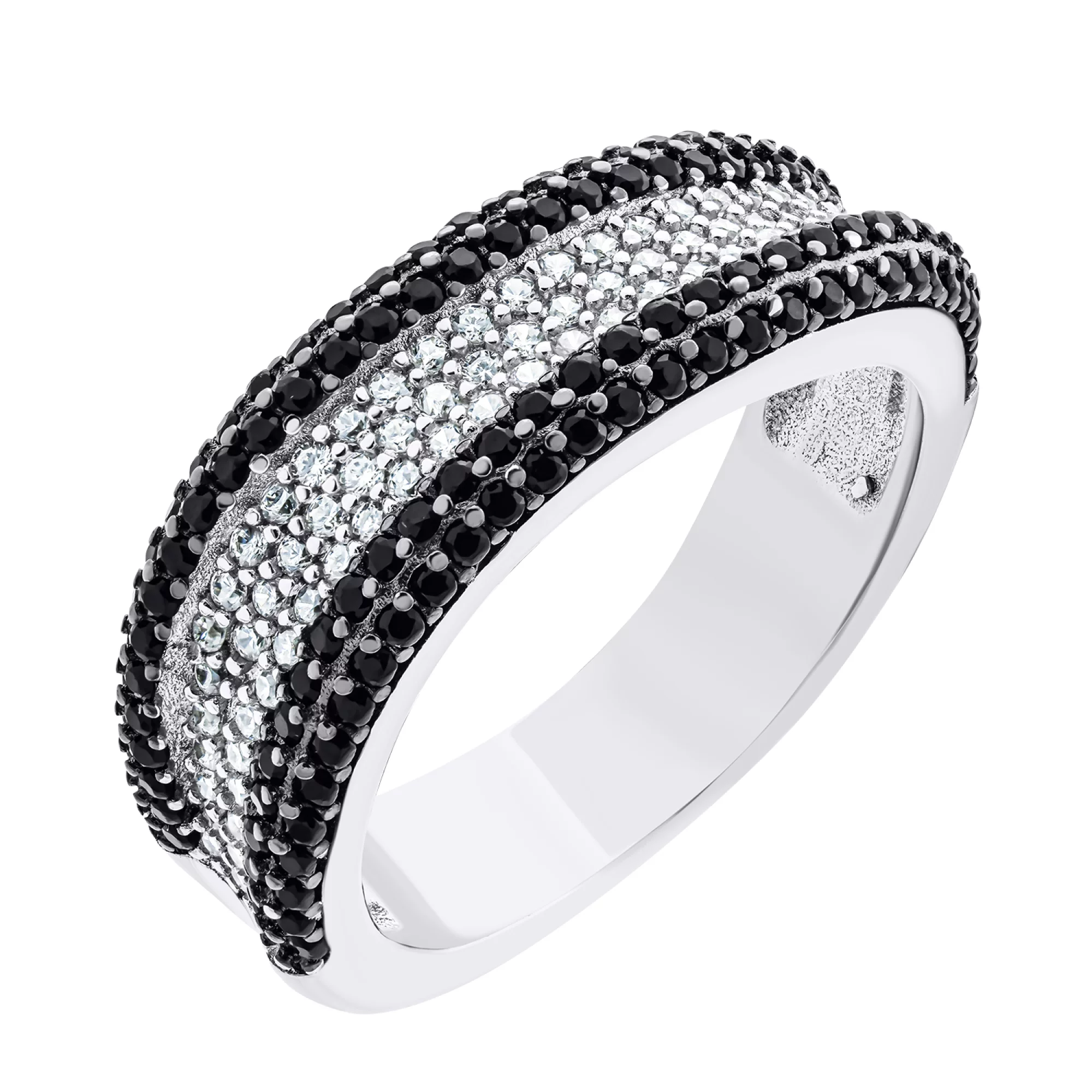 Серебряное кольцо с черно-белыми фианитами - 1520511 – изображение 1