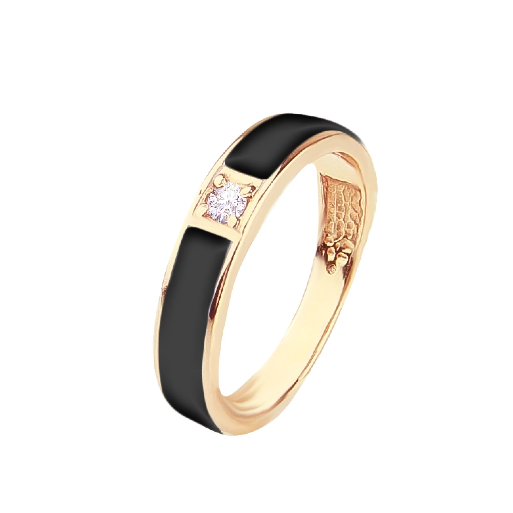 Золотое кольцо с фианитом и эмалью - 495250 – изображение 1