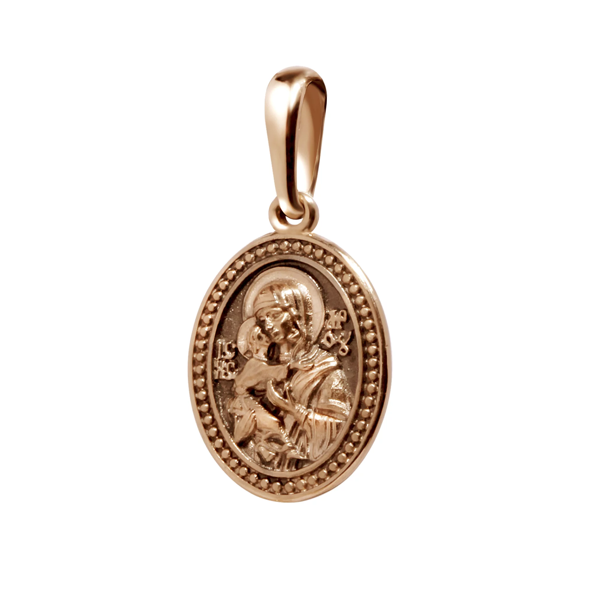 Ладанка з червоного золота з чорнінням Божа Матір - 964026 – зображення 1