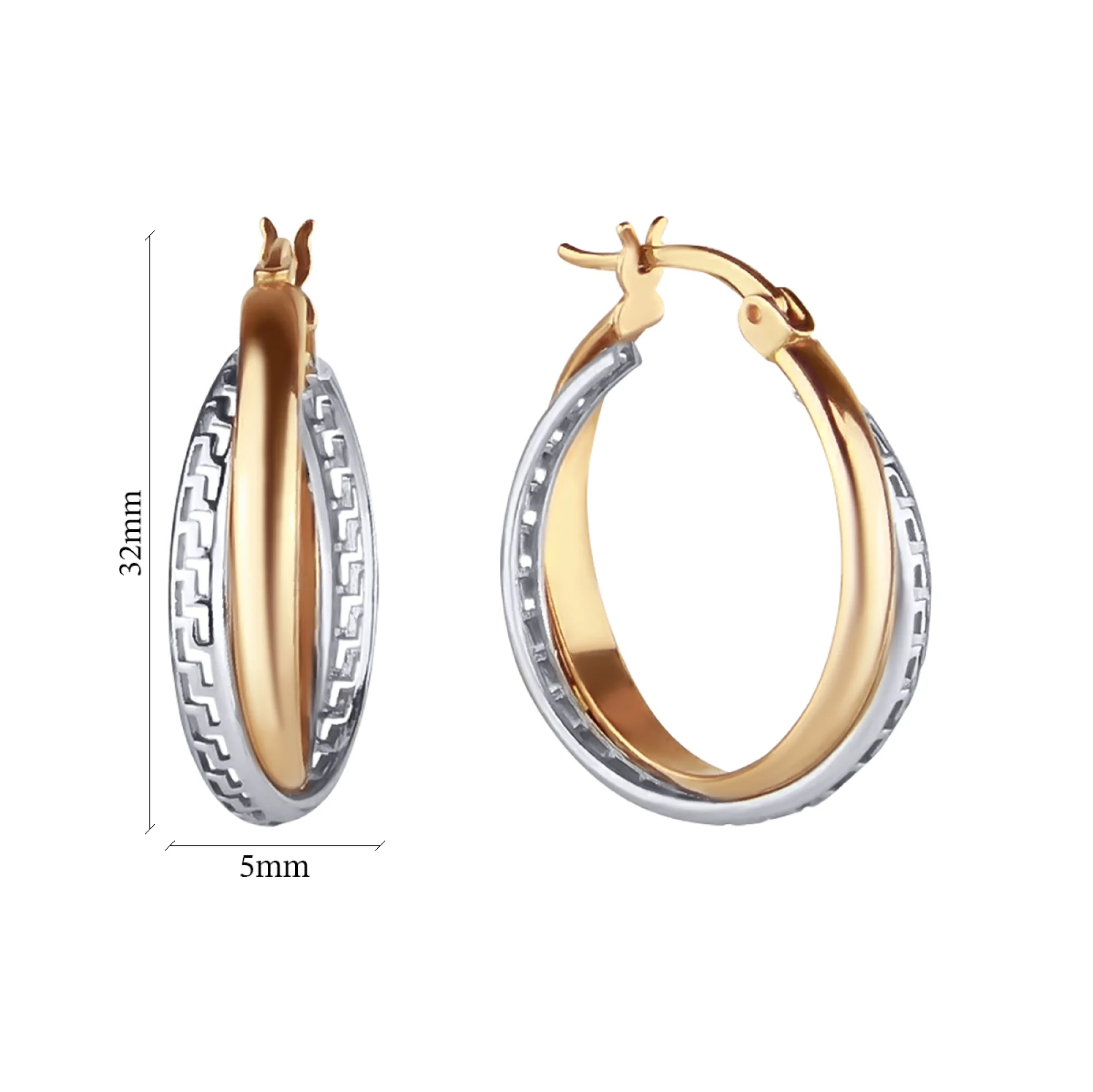Сережки-кольца из комбинированного золота - 603281 - 2
