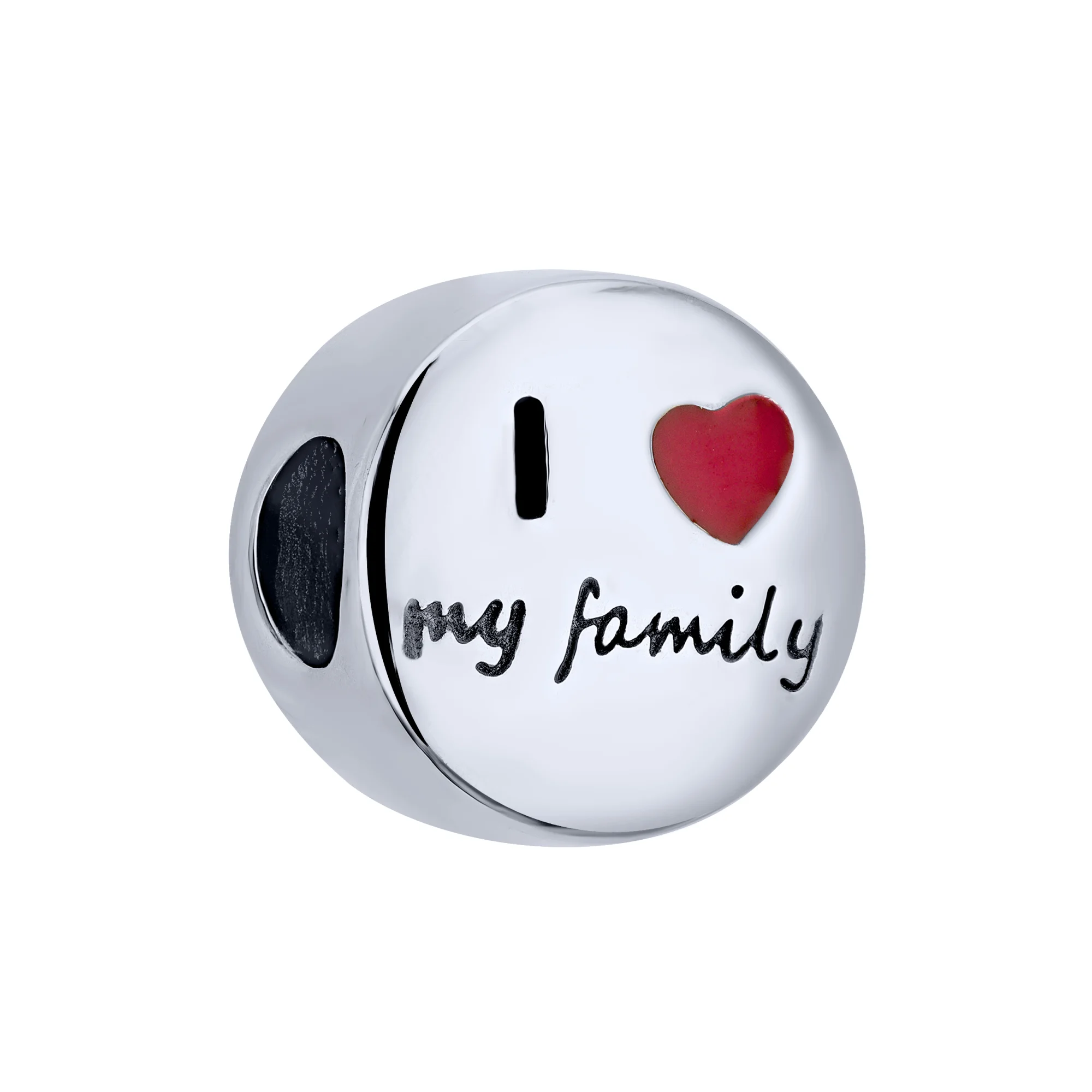 Срібний шарм "I love my family" з емаллю та чорнінням - 1996467 - 1