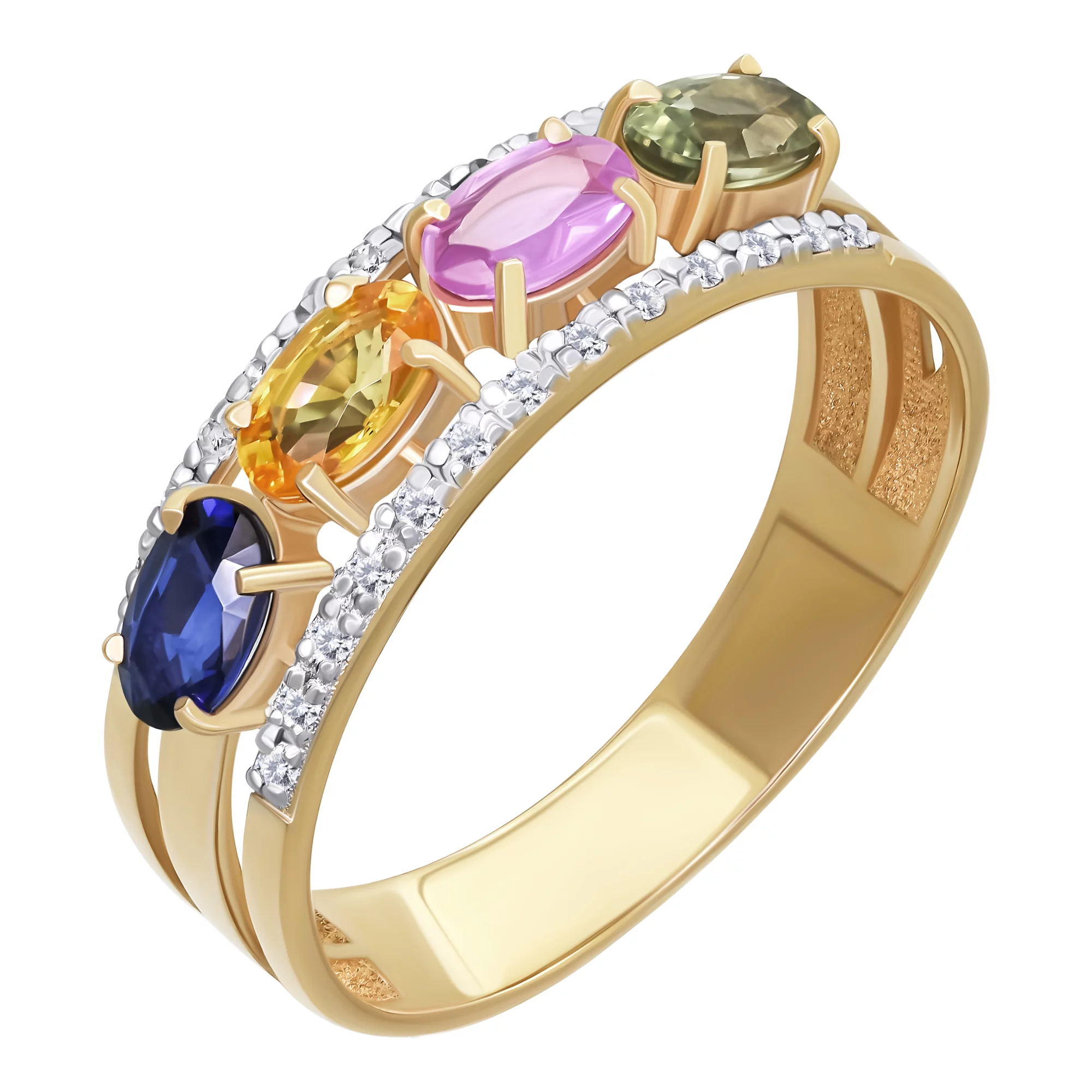 Кольцо из красного золота с бриллиантами и сапфирами - 897034 – изображение 1