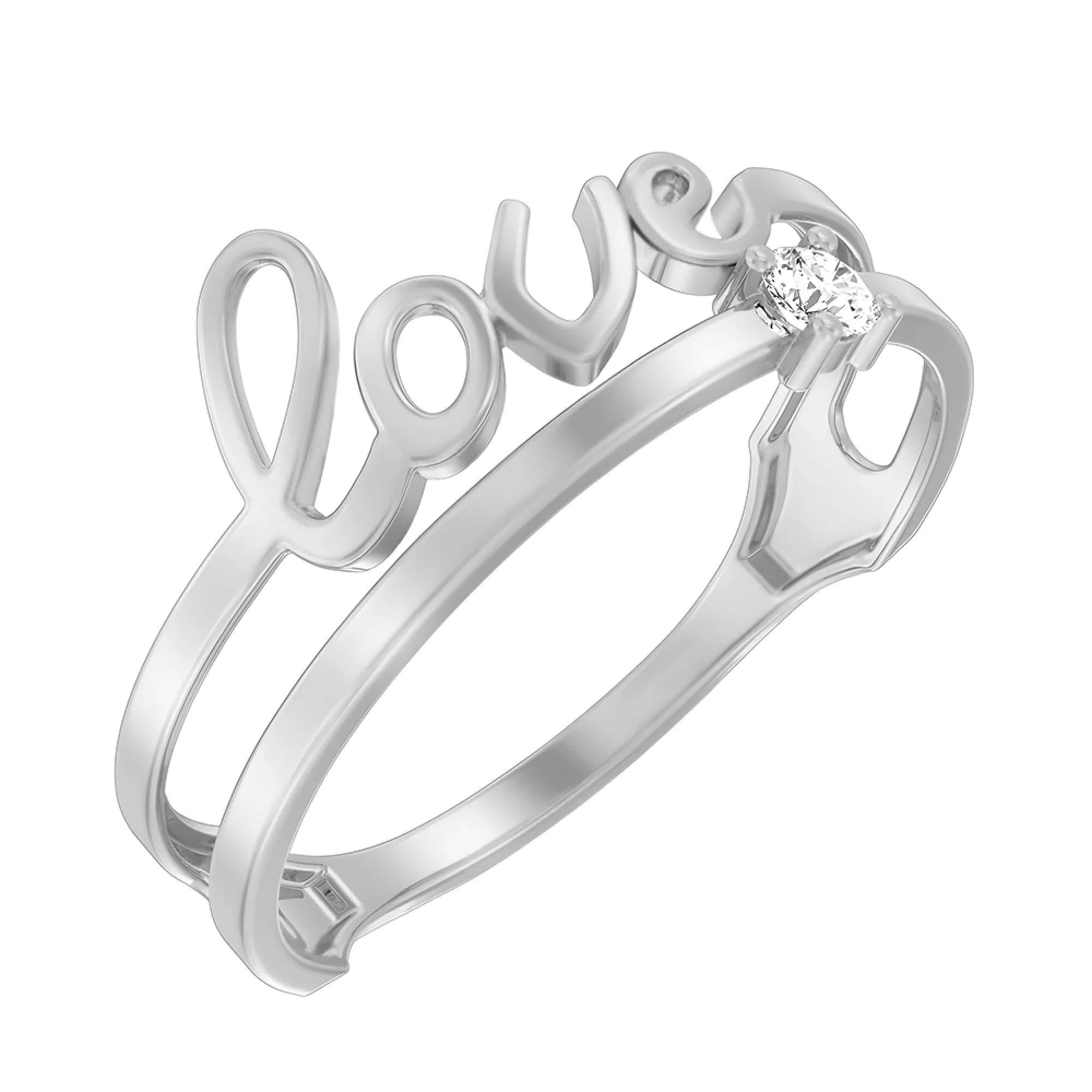 Кольцо из белого золота "Love" с фианитом - 1513731 - 1