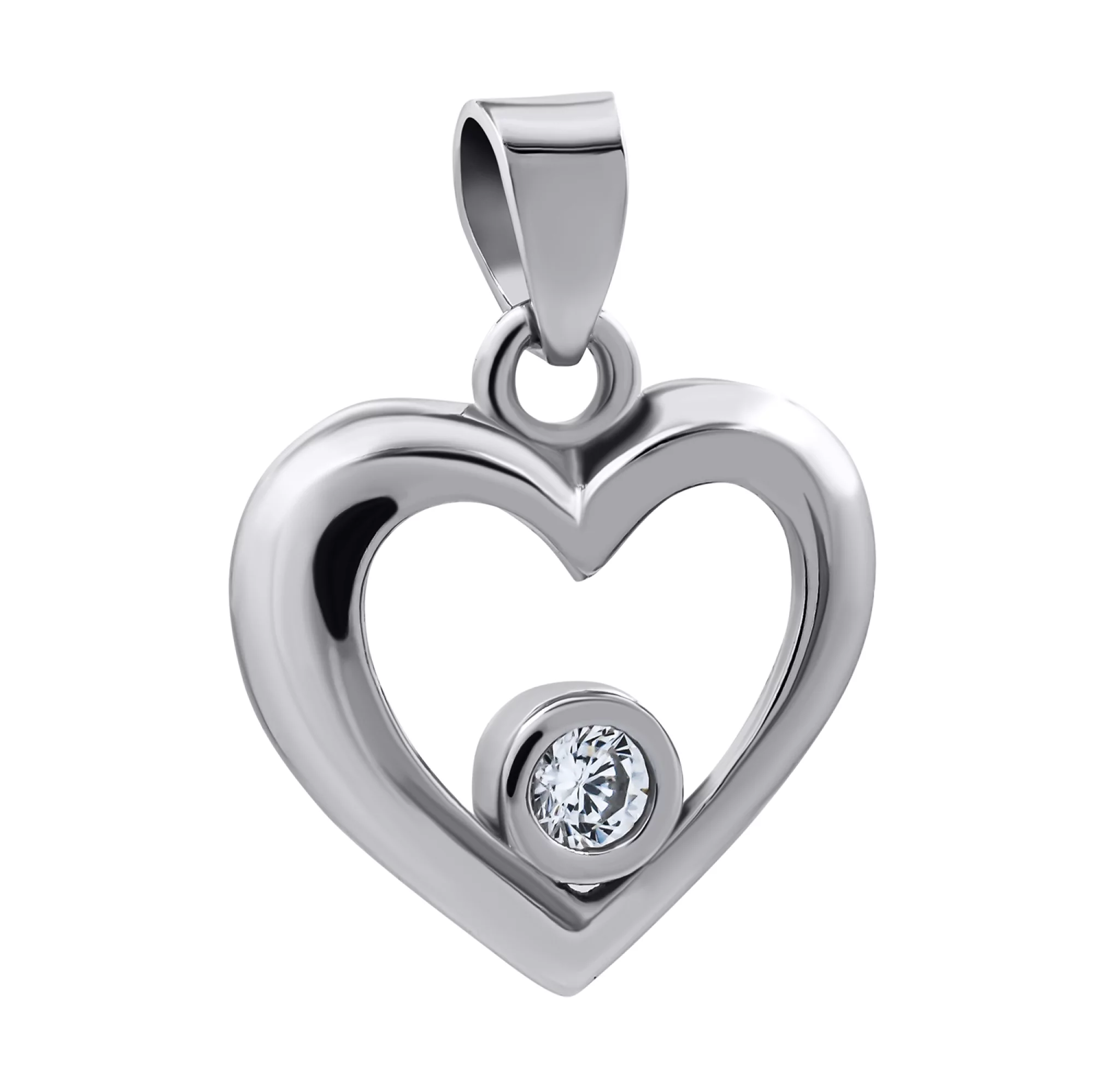 Подвеска серебряная с фианитом "Сердце" - 1269078 – изображение 1