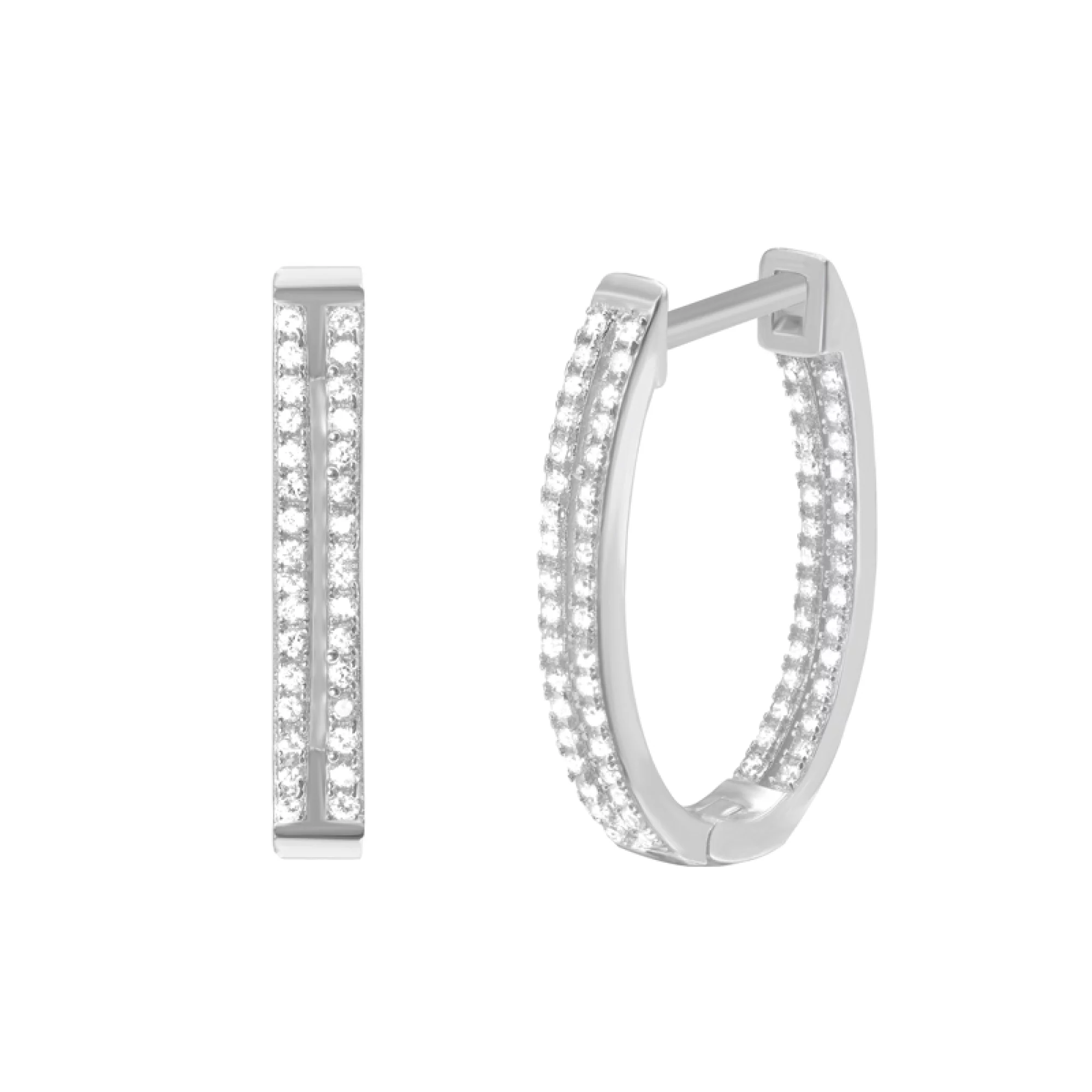 Серебряные серьги-кольца с фианитом - 375015 – изображение 1