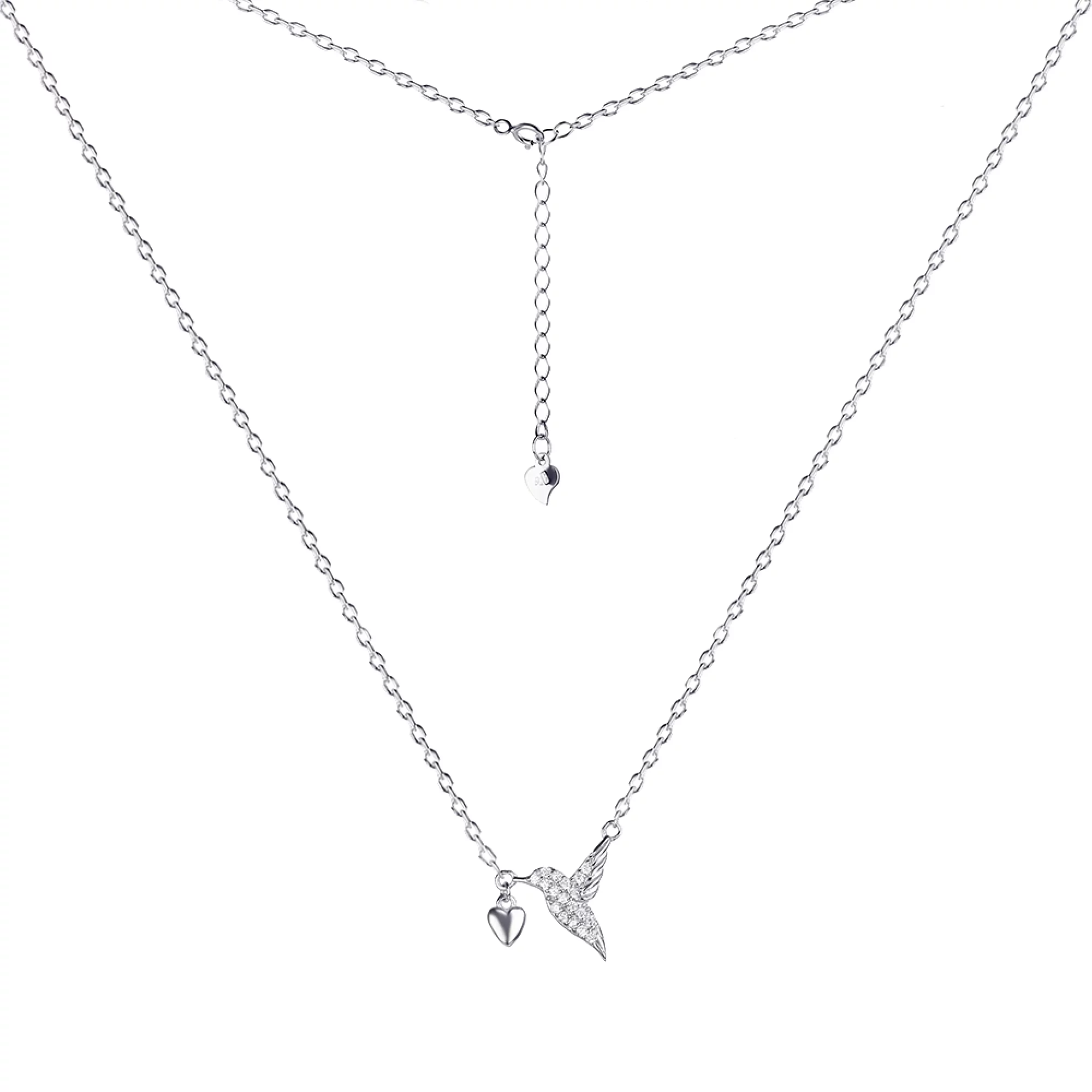 Колье из серебра с фианитом "Колибри" якорное плетение - 431325 – изображение 1