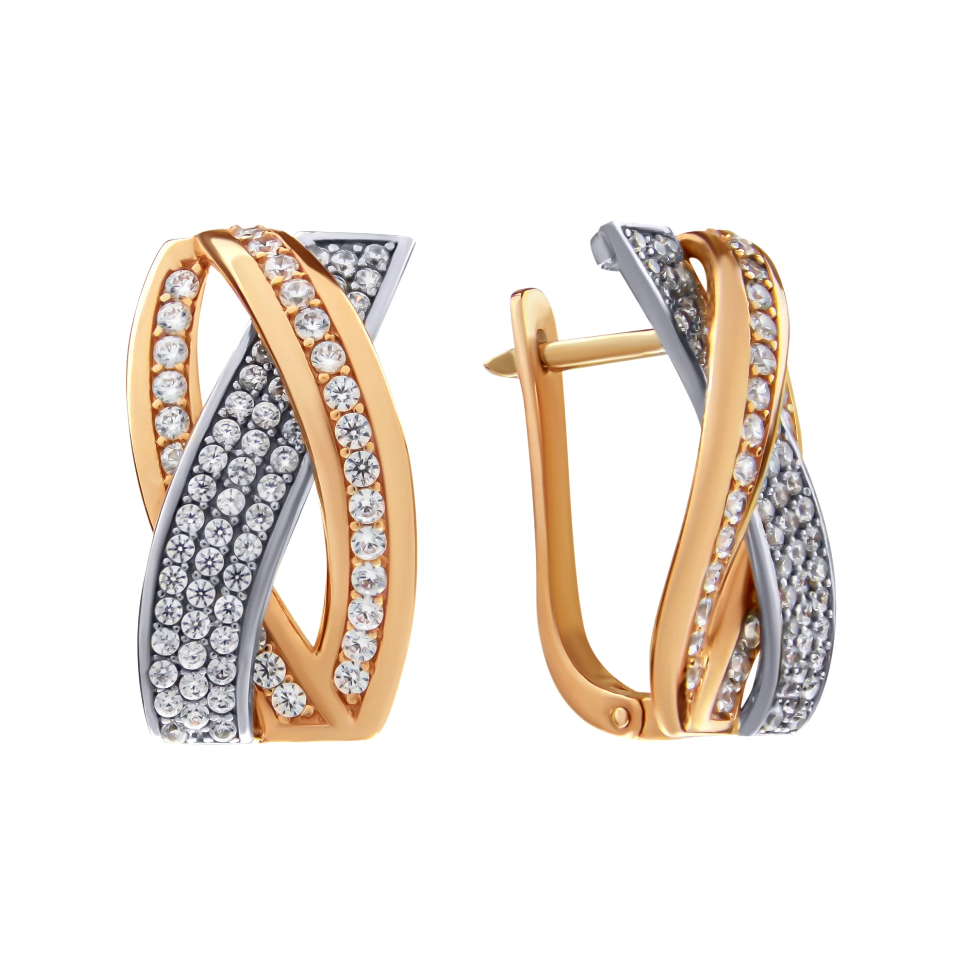 Серьги из комбинированного золота с фианитом - 815334 - 1