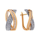 Серьги из комбинированного золота с фианитом - 815334