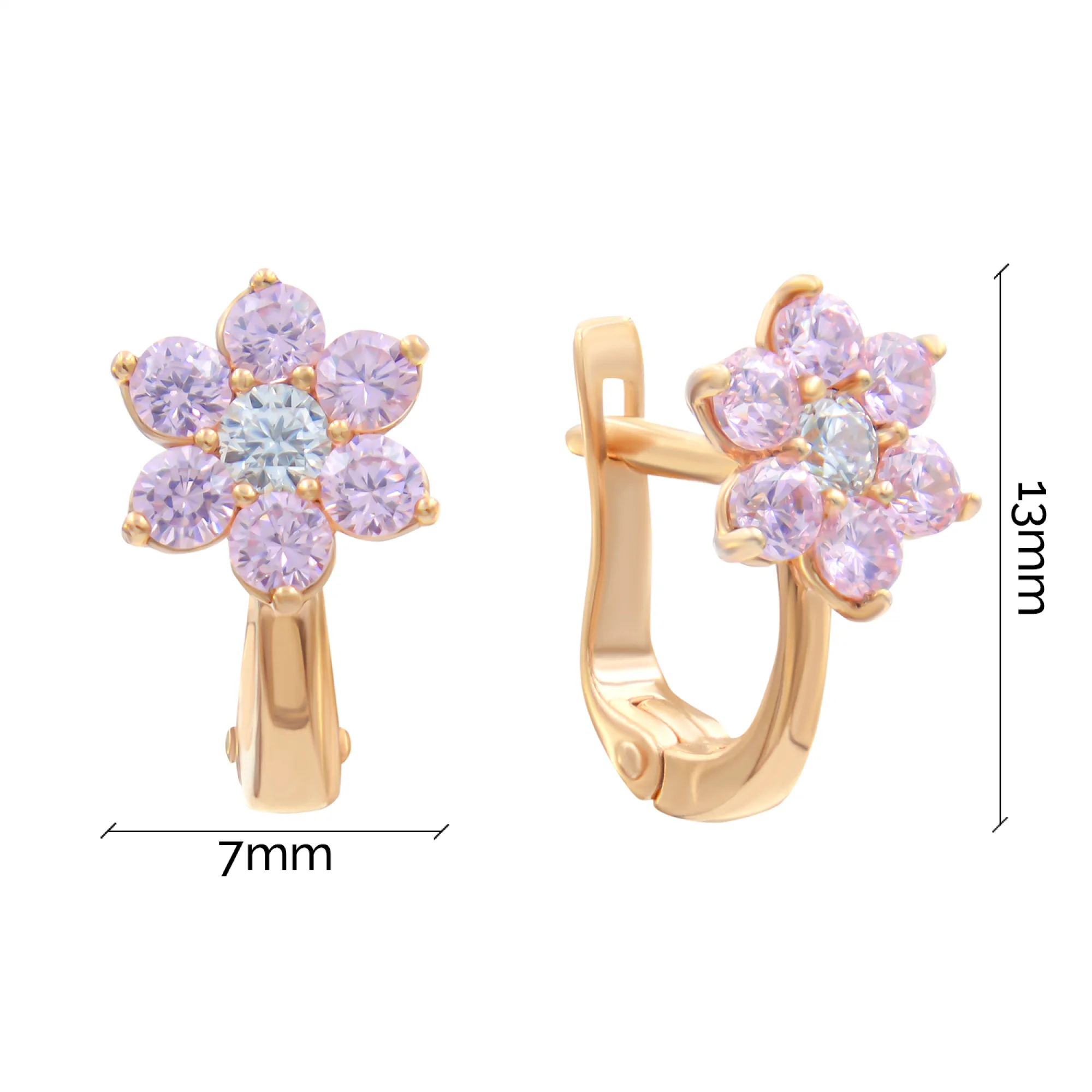Детские сережки "Цветок" в красном золоте с фианитами - 1984611 - 4