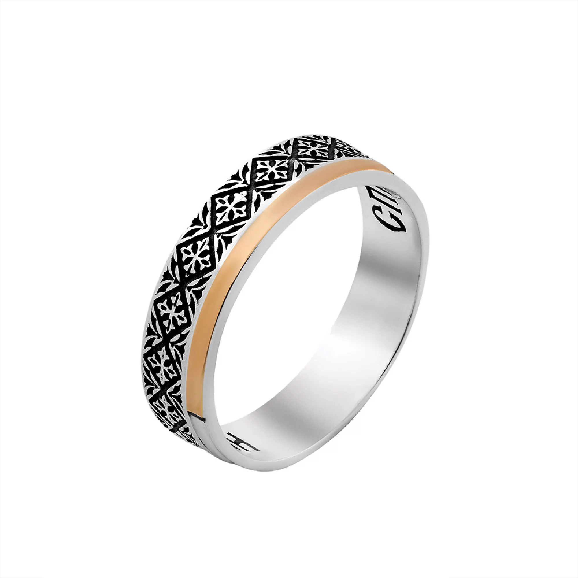 Серебряное кольцо с узором Спаси и Сохрани - 1426809 – изображение 1