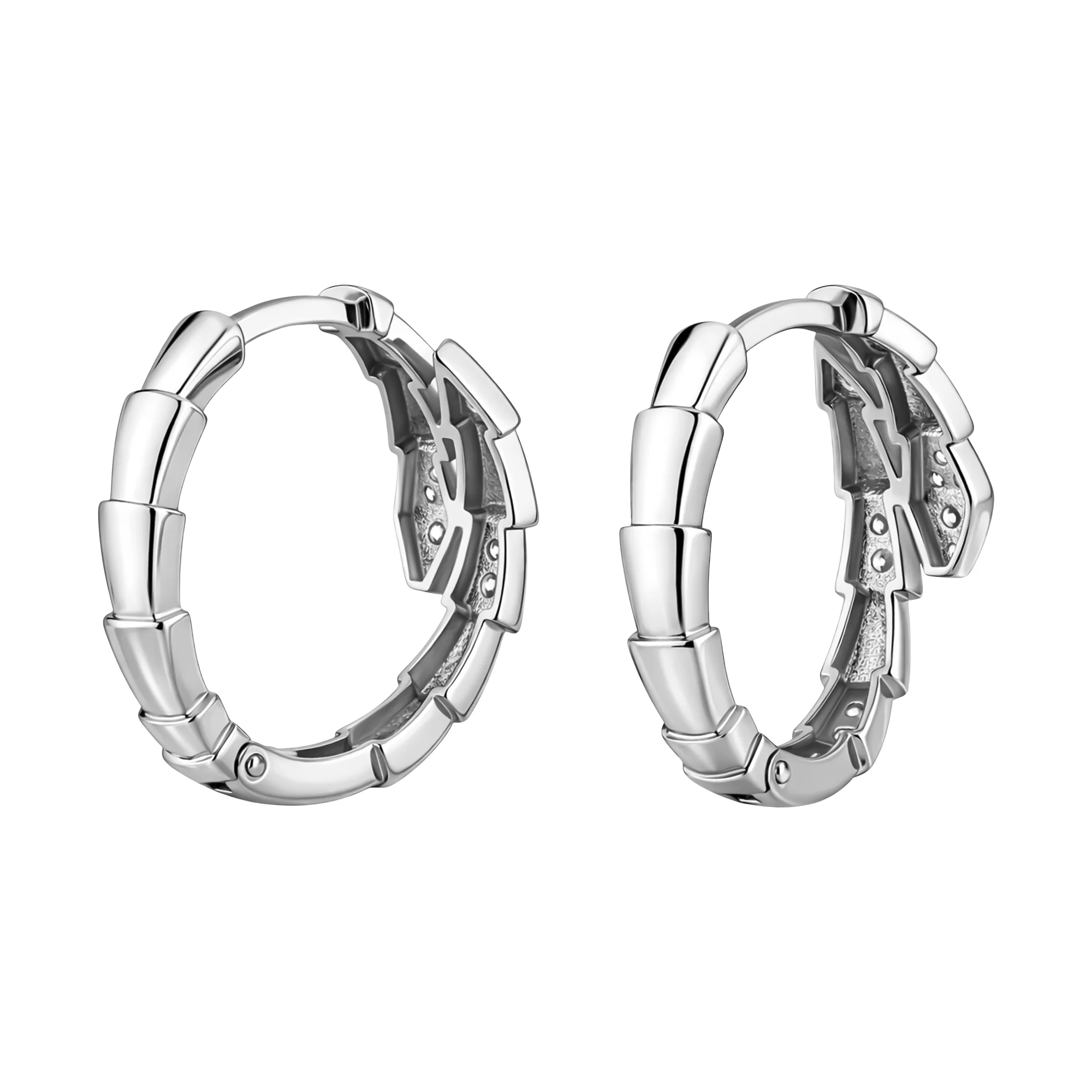 Серьги-кольца "Змея" из белого золота с фианитами - 2129683 - 2