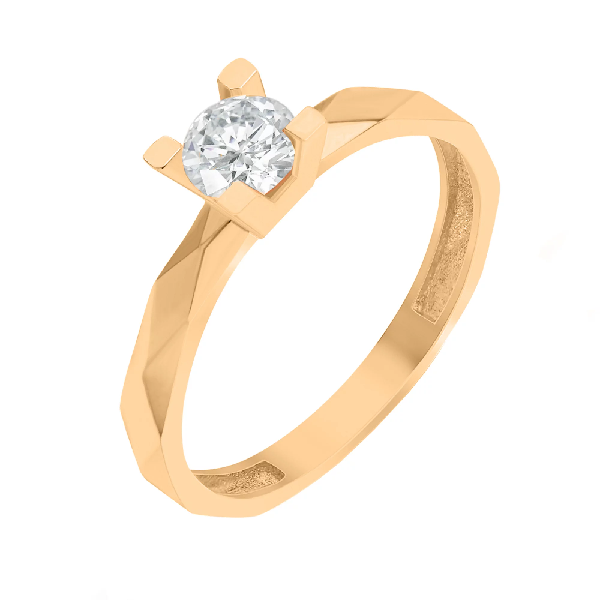 Кольцо золотое для помолвки с фианитом - 1606853 – изображение 1