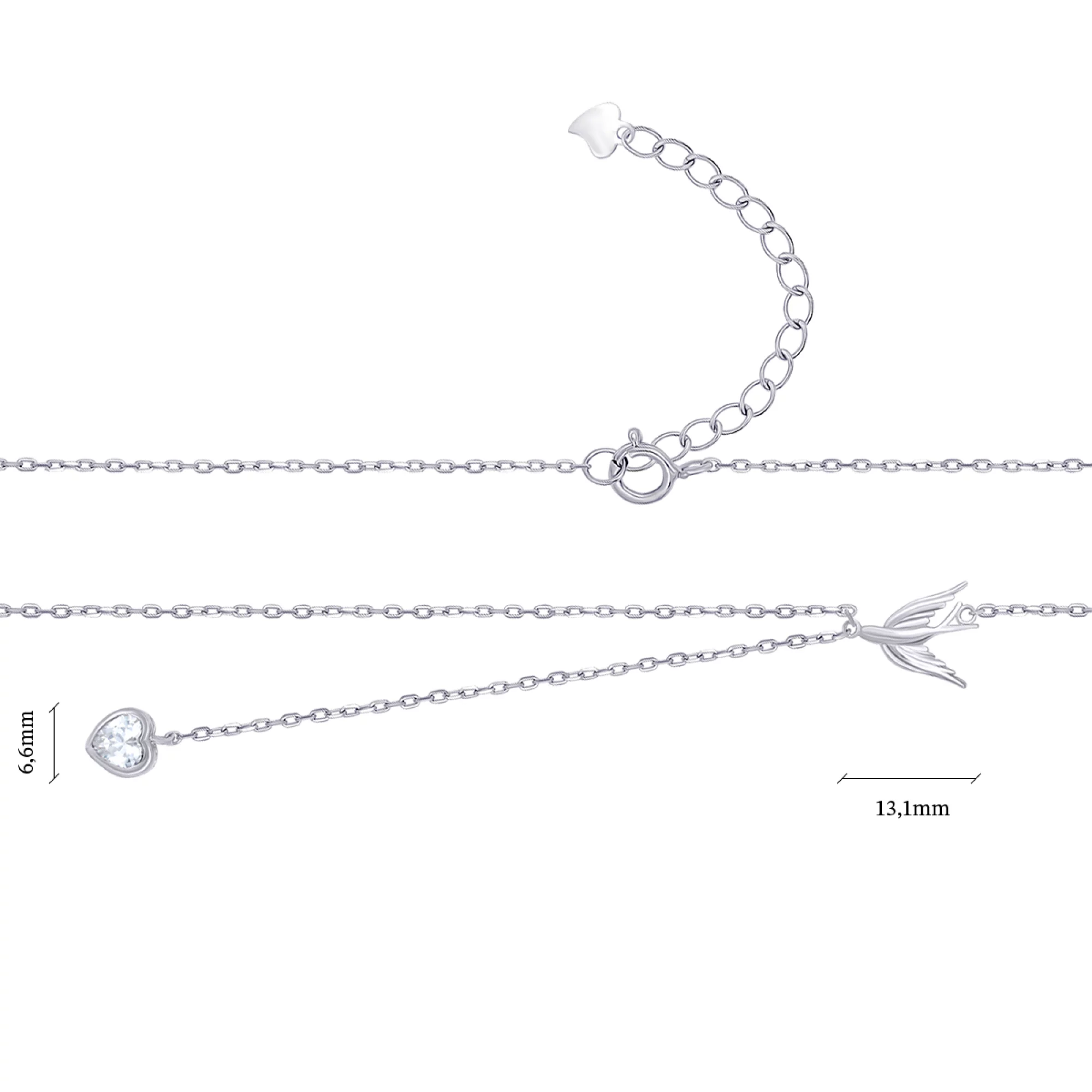 Серебряное колье с фианитом "Ласточка и Сердце" якорное плетение - 431290 – изображение 3