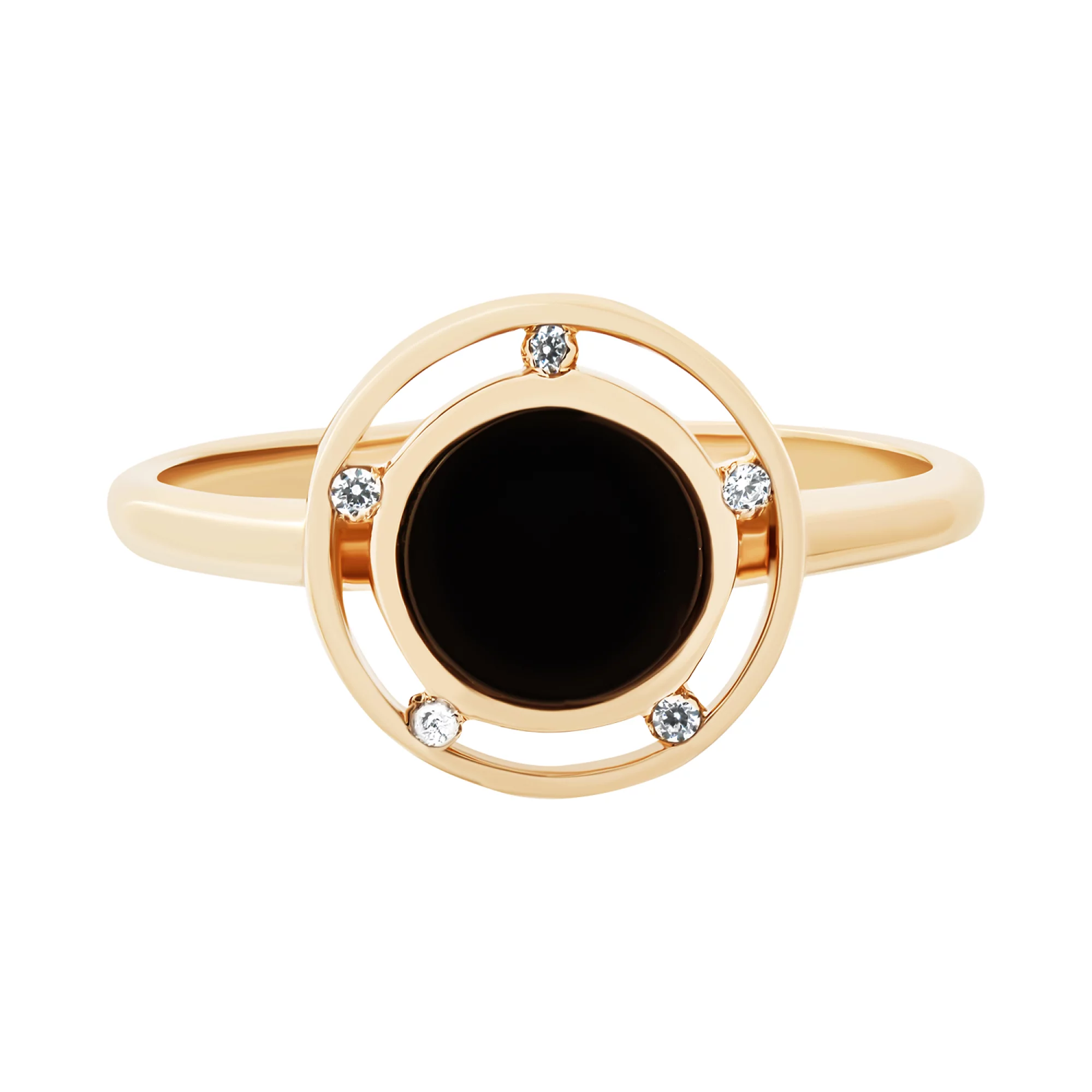 Золотое кольцо с фианитами и агатом - 1511165 – изображение 2