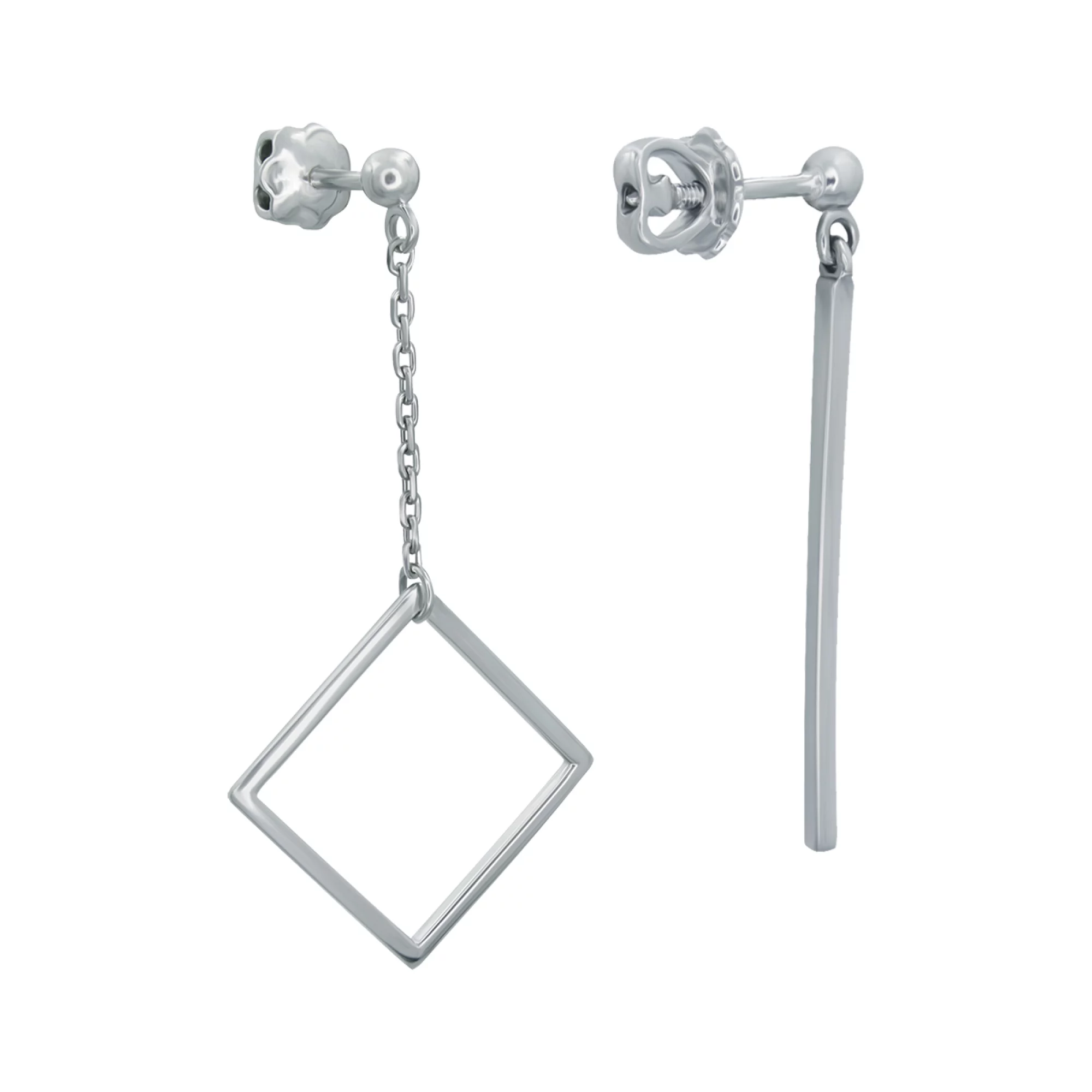 Сережки-гвоздики срібні з підвісами у стилі геометрія - 902836 – зображення 1
