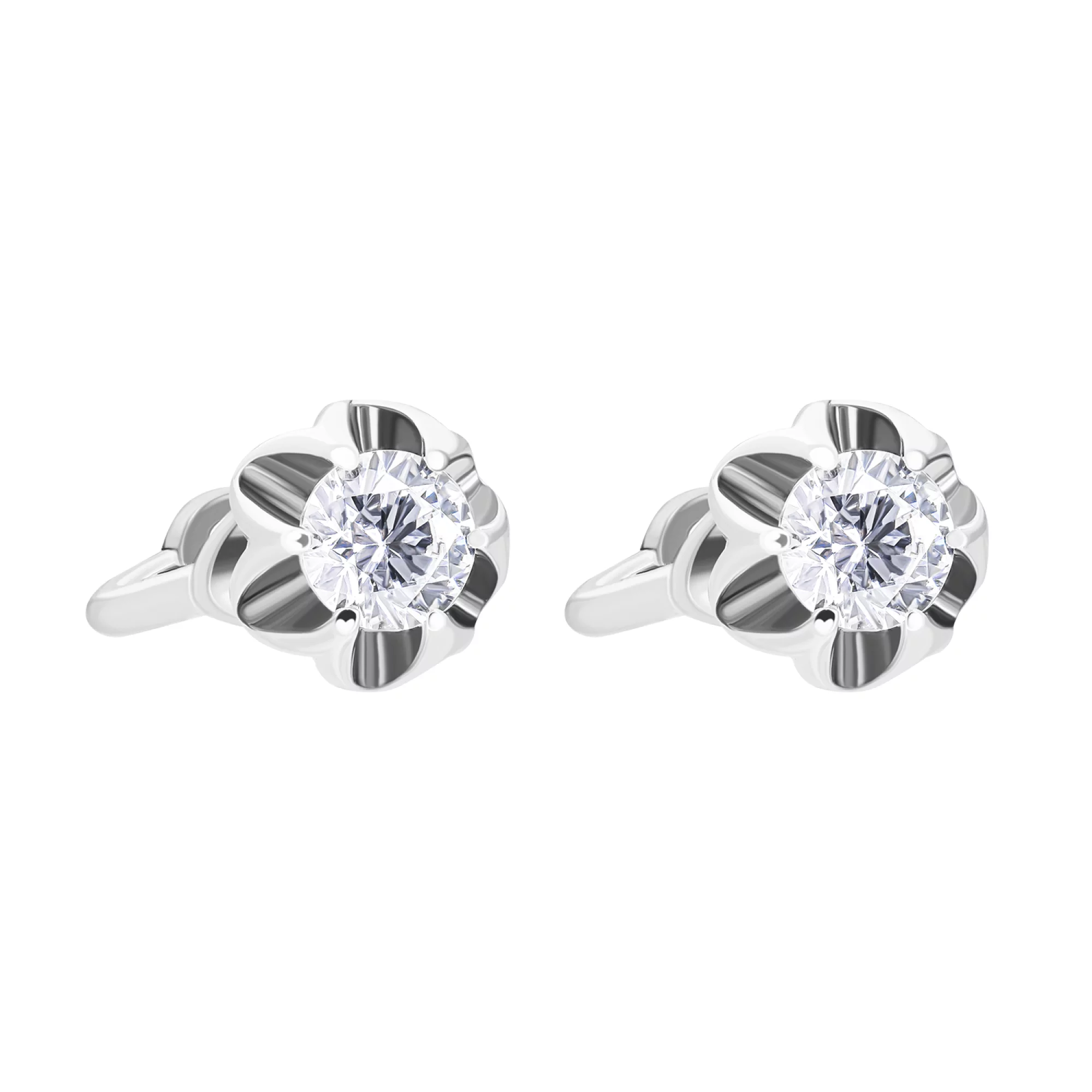 Сережки-гвоздики зі срібла "Квітка" з фіанітом - 1579431 – зображення 1