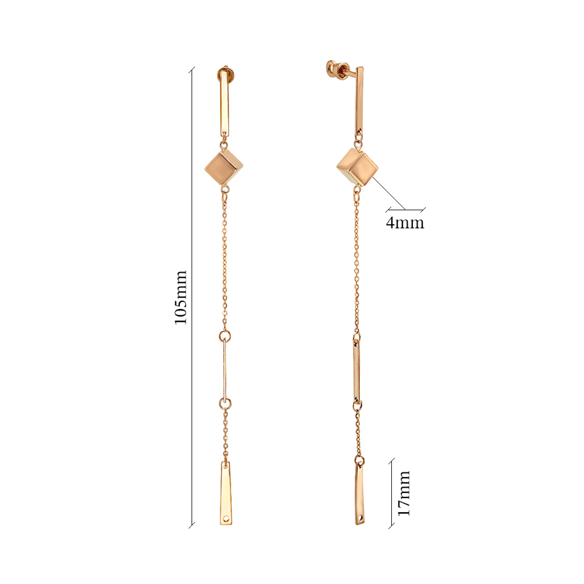 Золоті сережки-гвоздики з підвісами у стилі геометрія - 1443601 – зображення 2