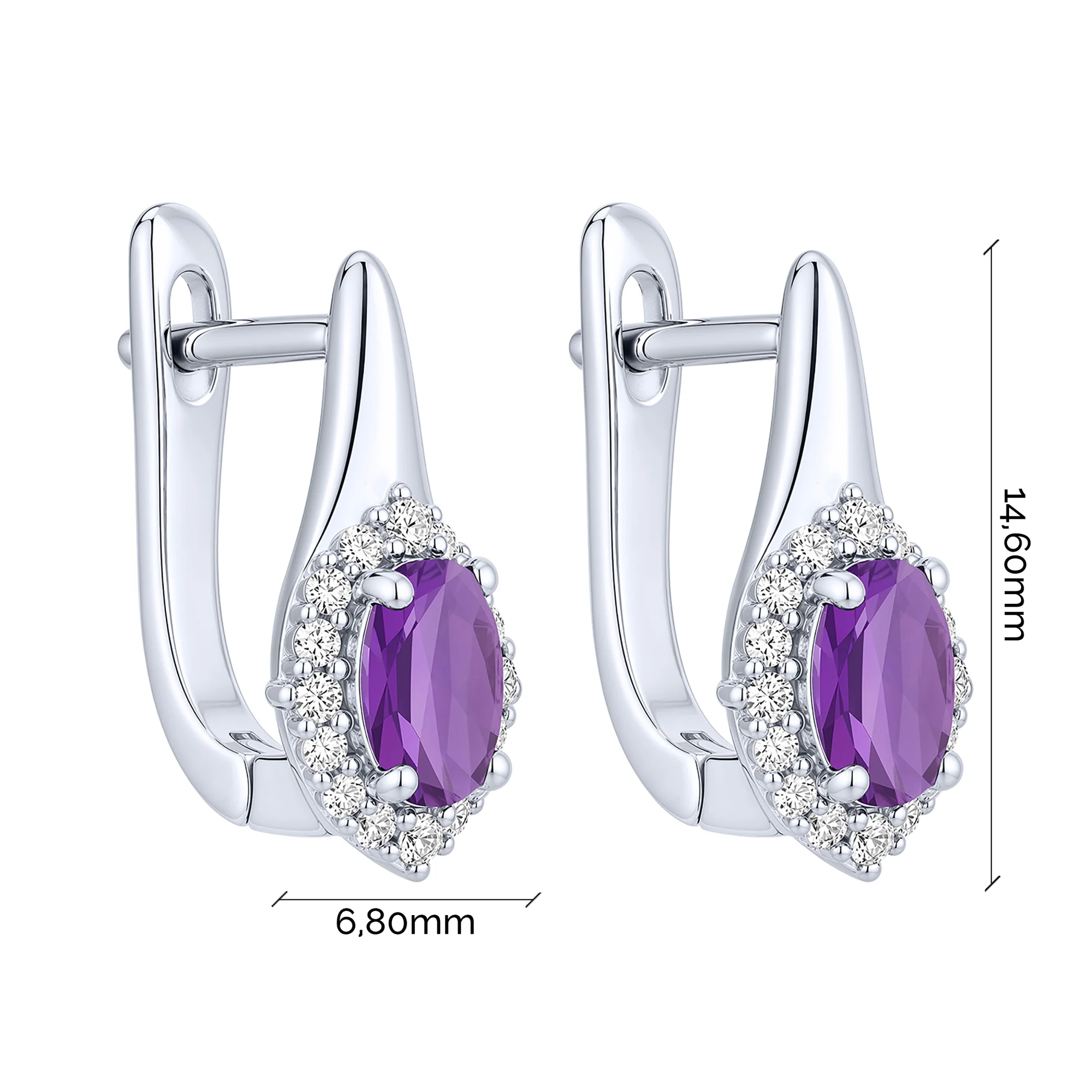 Сережки из серебра "Овал" с аметистом и фианитами - 2297890 - 2