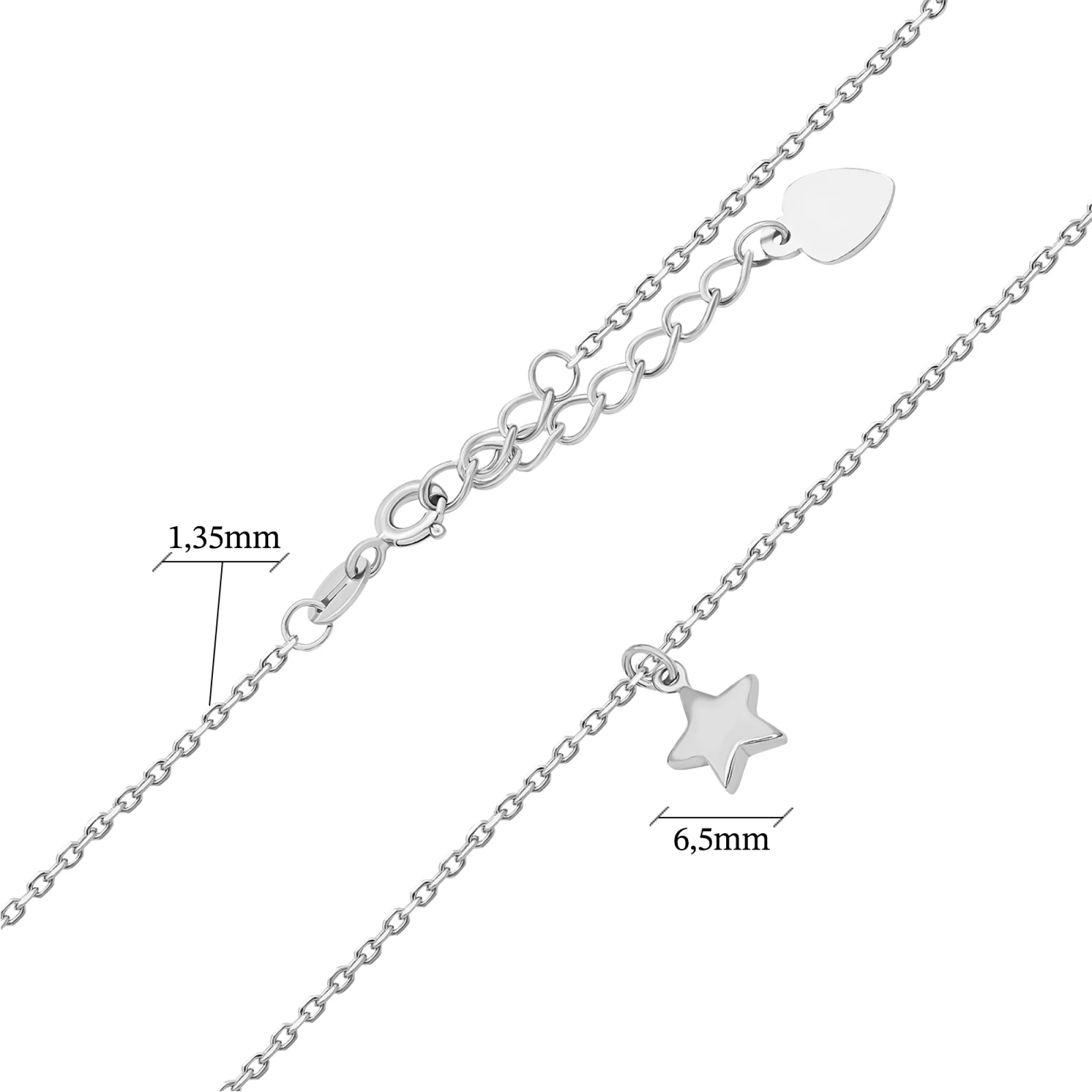 Браслет "Звездочка" на ногу из серебра якорное плетение - 1543513 – изображение 3