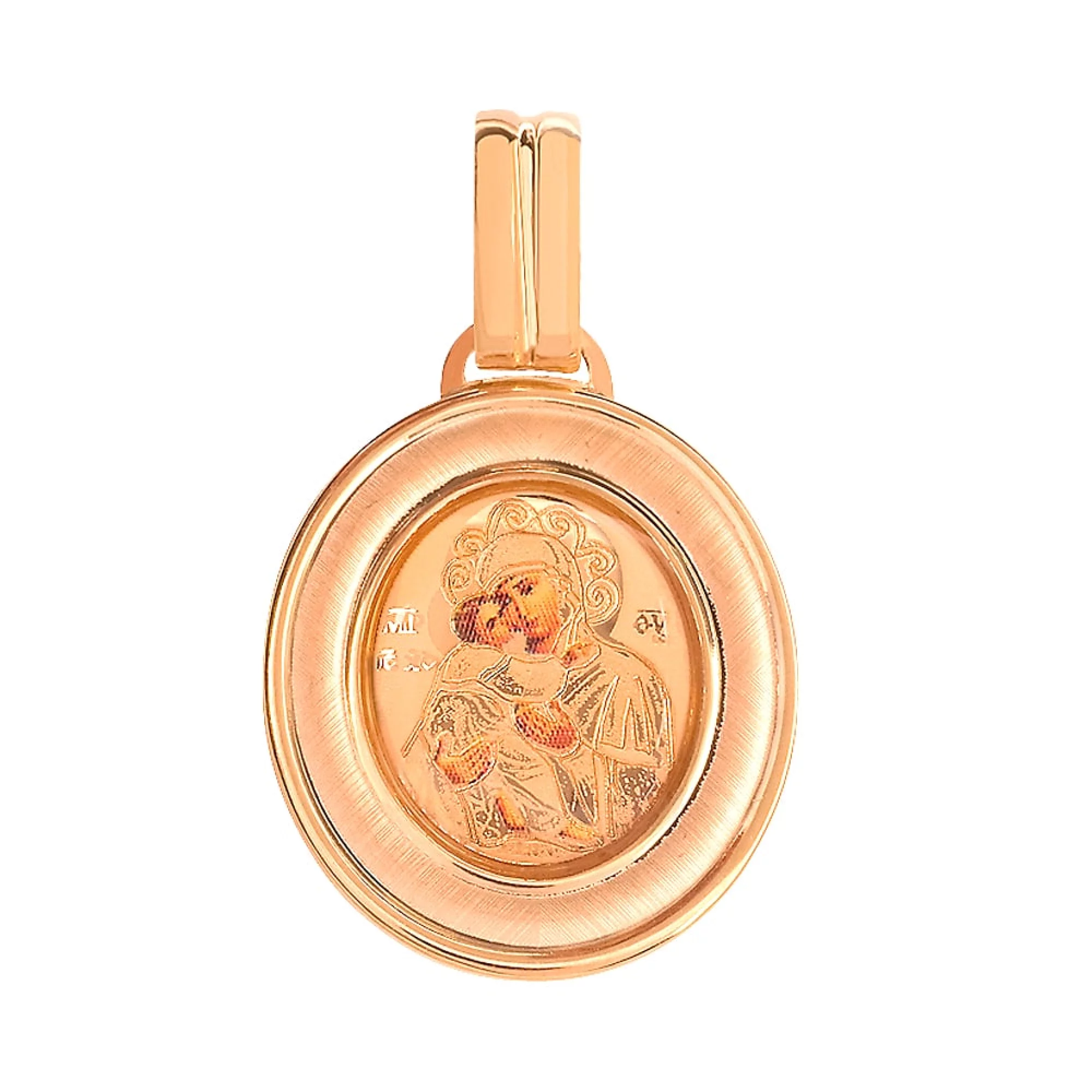 Ладанка из красного золота с эмалью Иконка Божья Матерь "Владимирская" - 964768 – изображение 1
