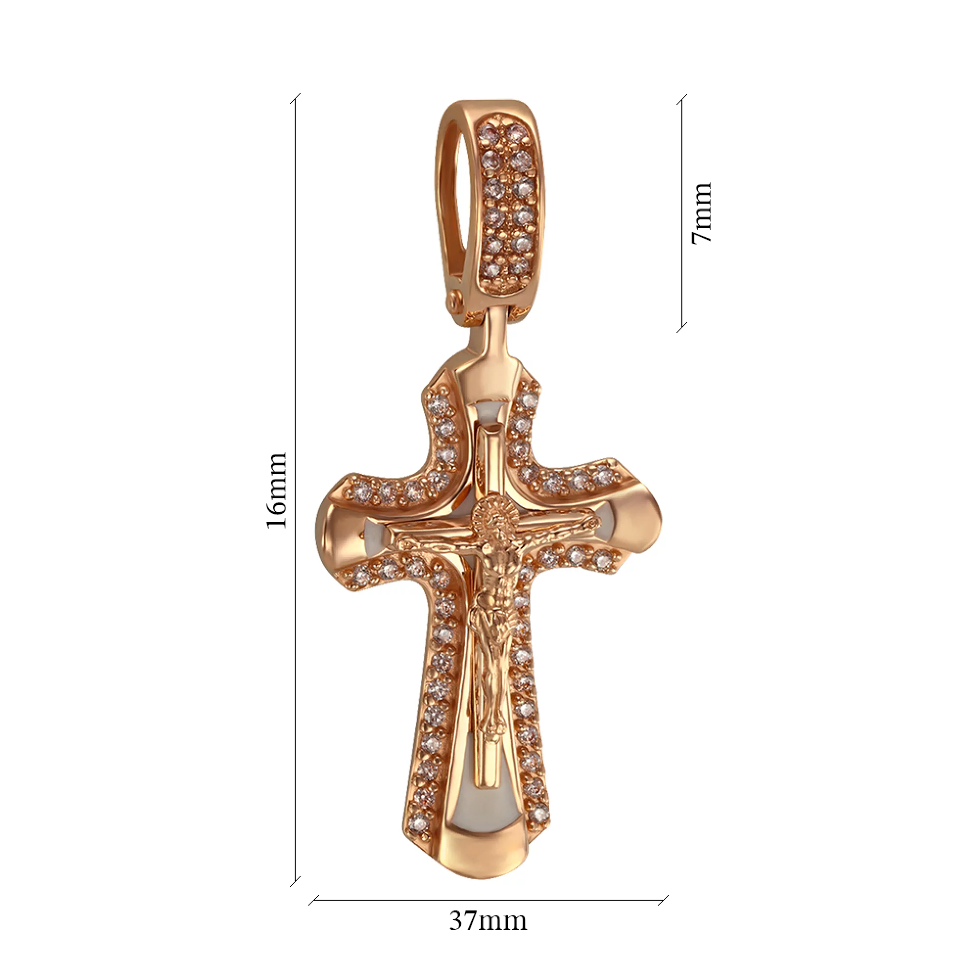 Крестик из красного золота с фианитом и эмалью - 1434847 – изображение 3