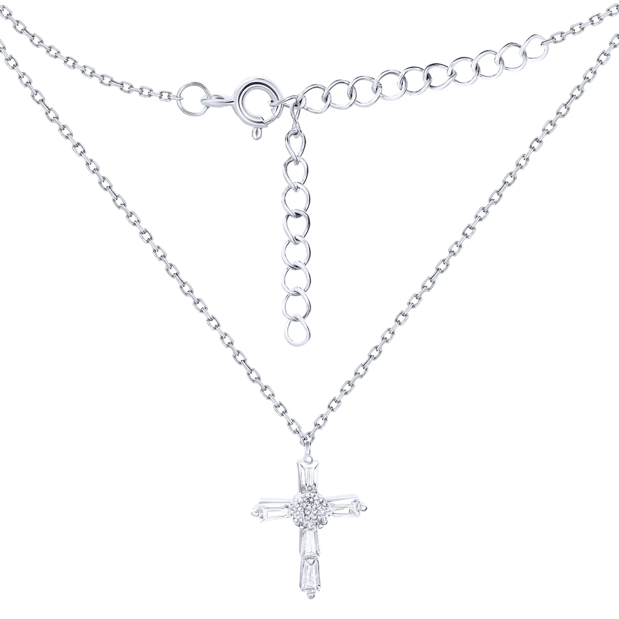 Срібне кольє з хрестиком і фіанітами плетіння якір - 1644181 – зображення 1