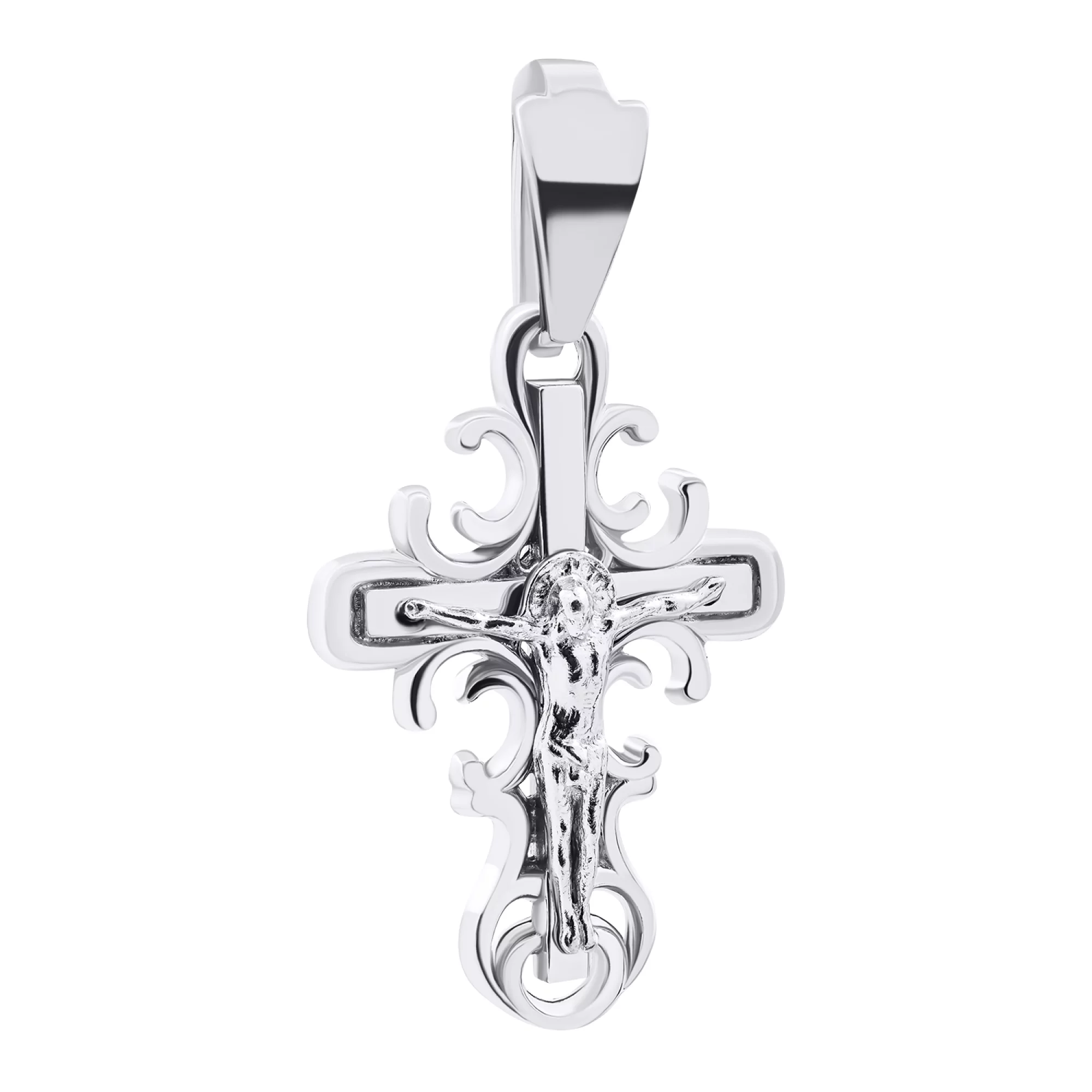 Крестик серебряный с завитками  - 1521094 – изображение 1
