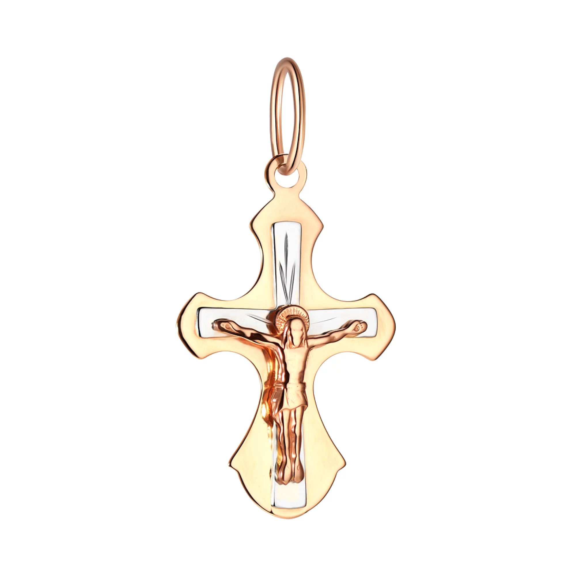 Хрестик з комбінованого золота - 972159 – зображення 1