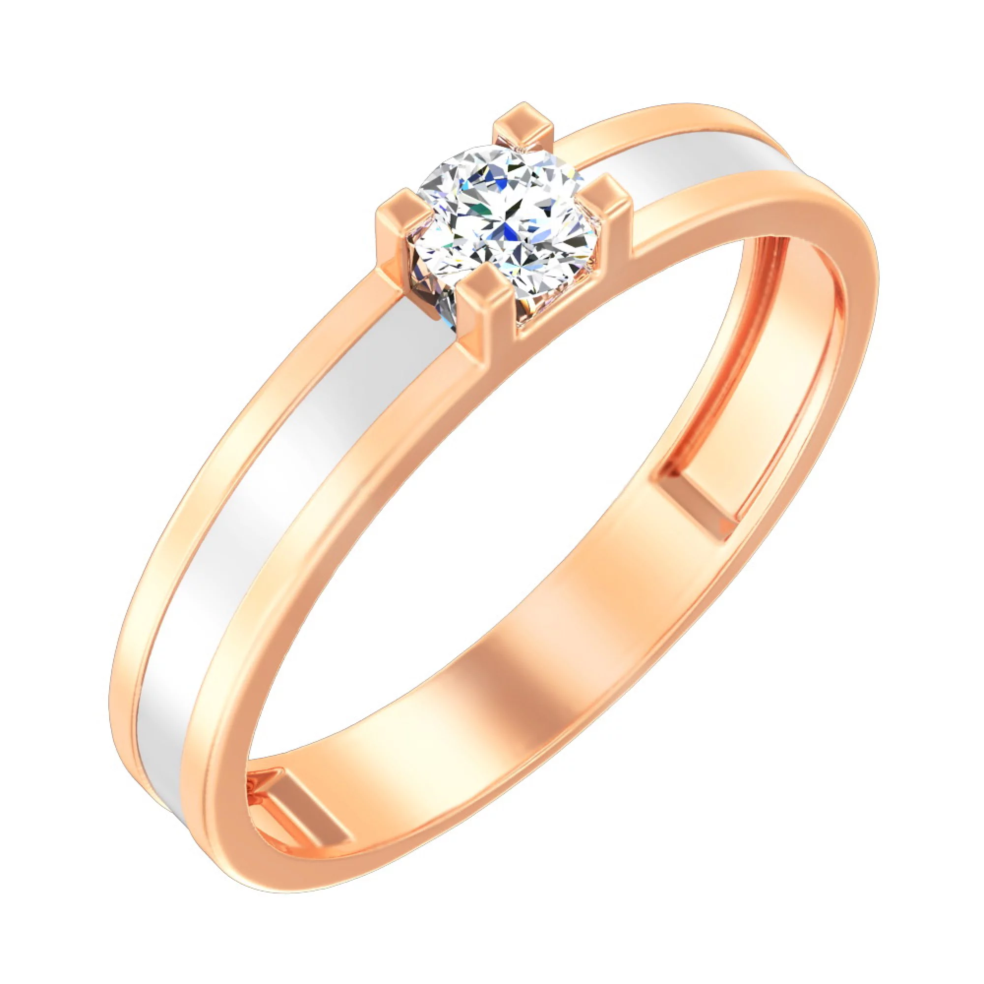 Золотое комбинированое кольцо с фианитом - 585444 – изображение 1