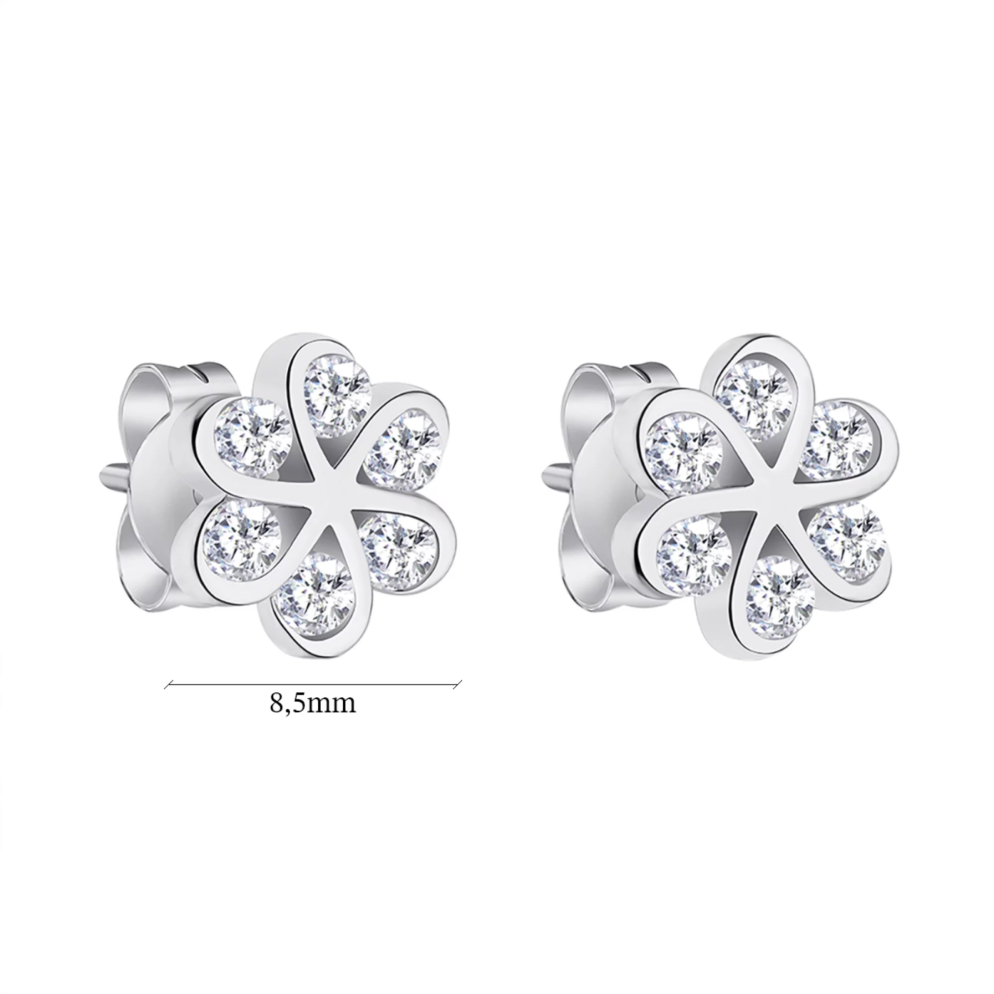 Серьги-гвоздики из серебра "Цветок" с фианитом - 1300541 – изображение 2