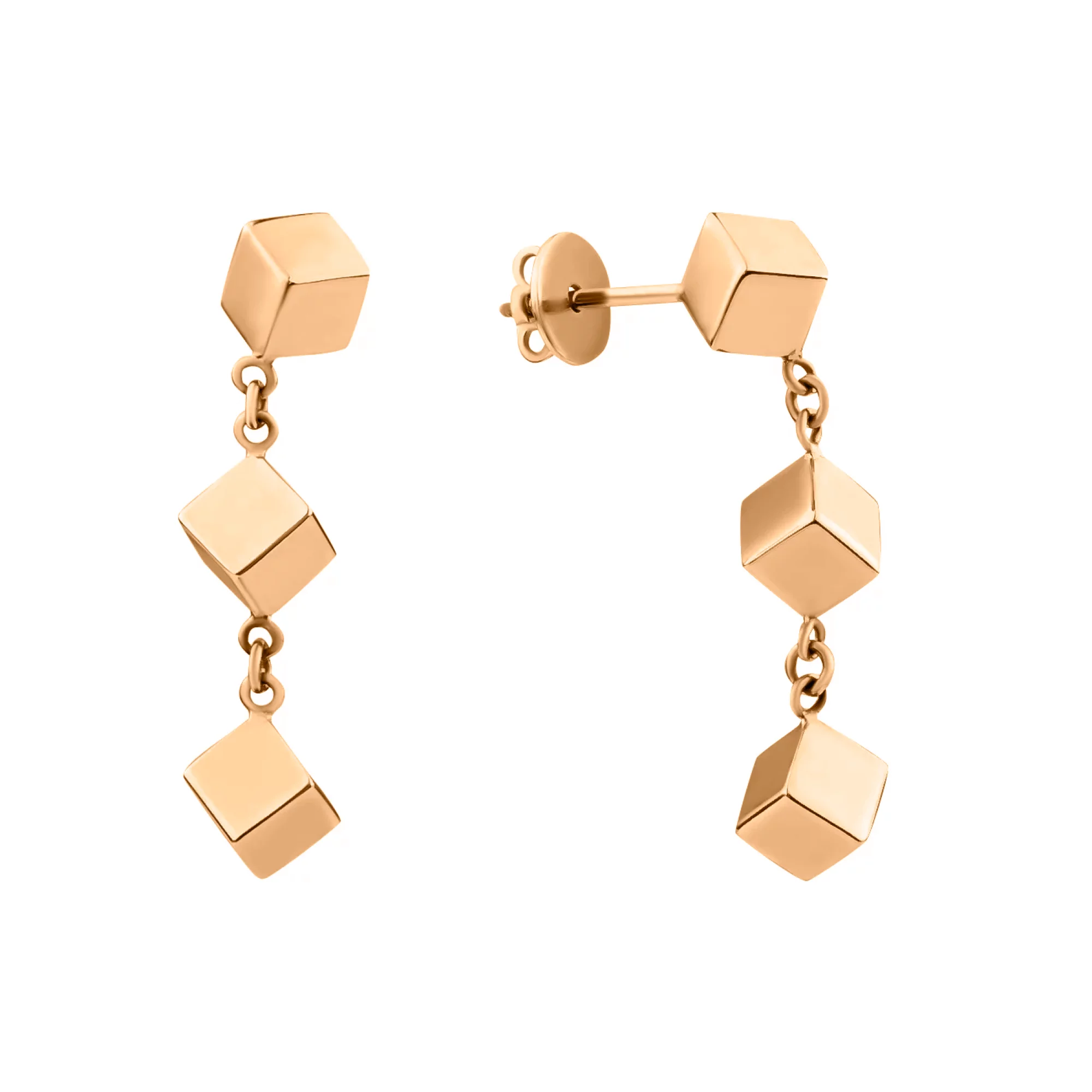 Золоті сережки-гвоздики з підвісами у вигляді кубиків - 406330 – зображення 1