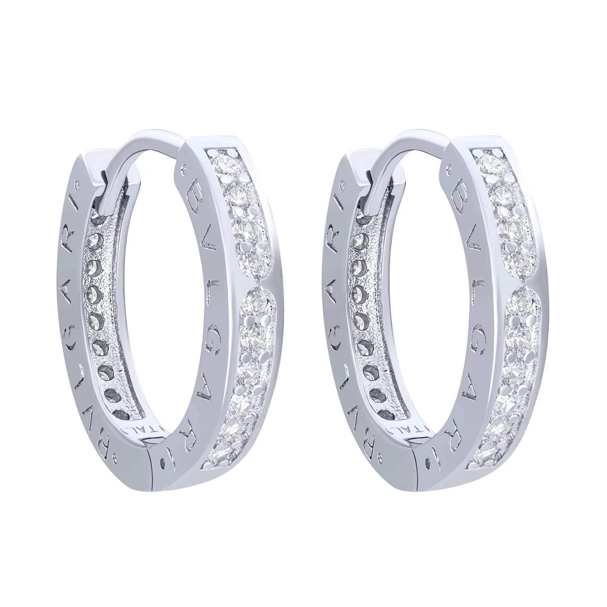 Срібні сережки-кільця з доріжкою фіанітів - 1679729 – зображення 1