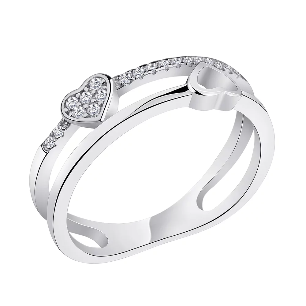 Кольцо из серебра с фианитом Сердца. Артикул 7501/5777: цена, отзывы, фото – купить в интернет-магазине AURUM