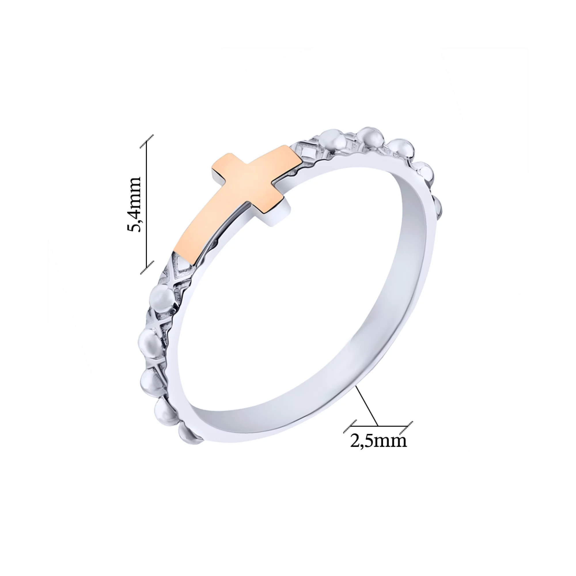 Серебряное кольцо с крестиком и позолотой - 1609347 – изображение 2