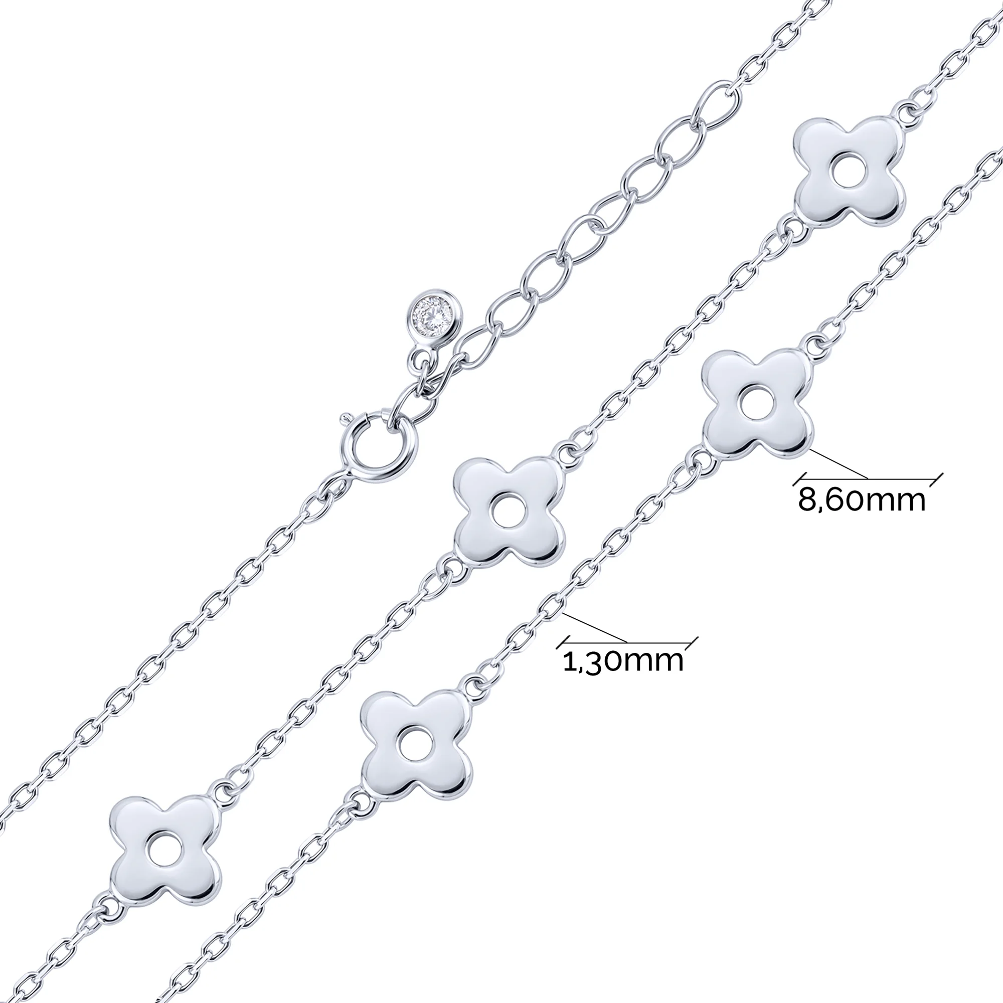 Серебряный браслет "Клевер" с фианитом плетение якорь - 2246910 - 3