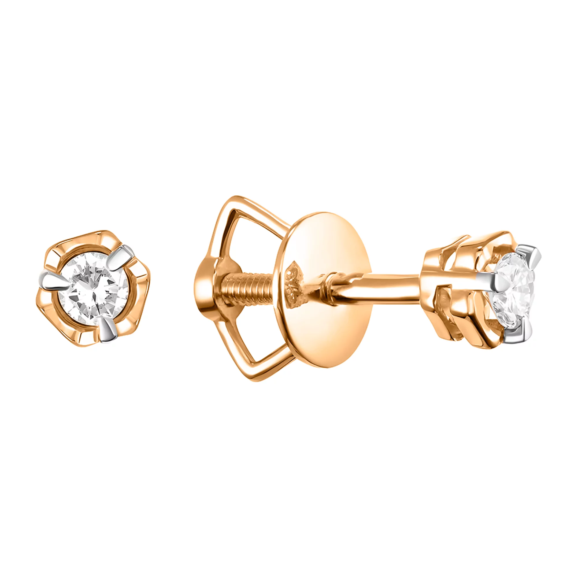 Золоті сережки-гвоздики з діамантами - 411424 – зображення 1
