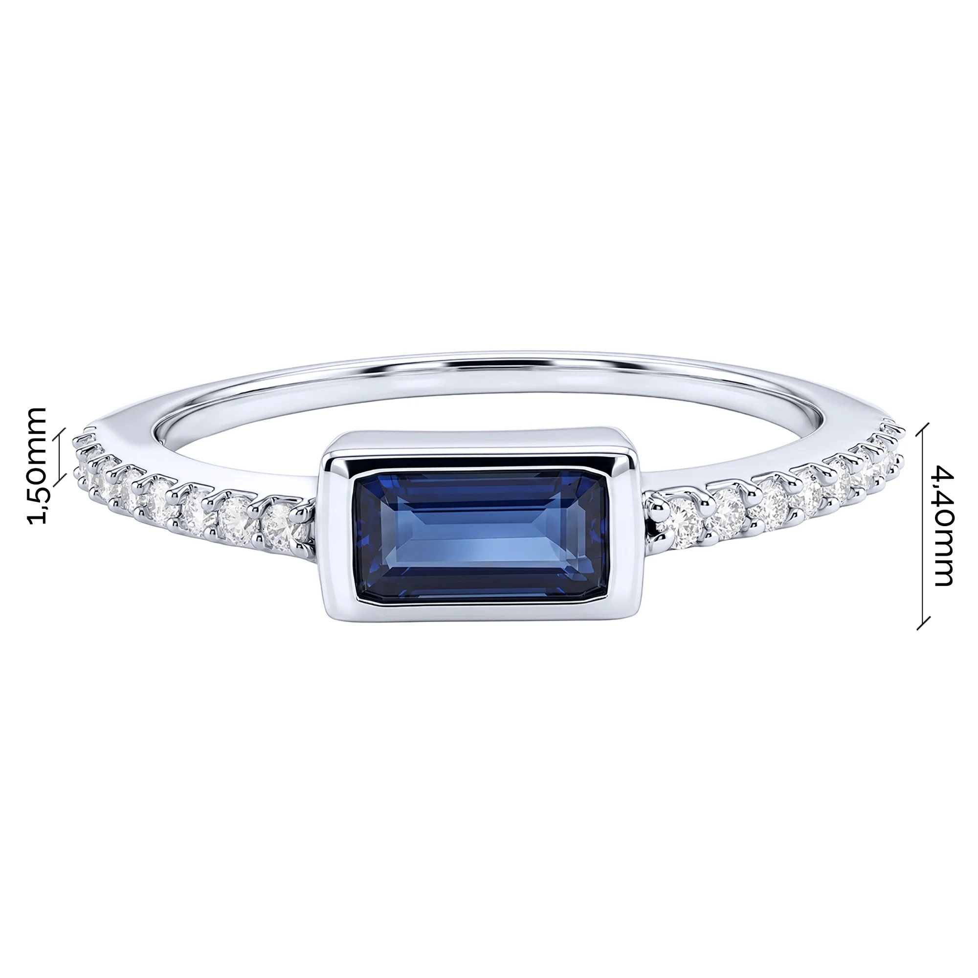 Серебряное кольцо с сапфиром и дорожкой из фианитов - 2287775 - 4
