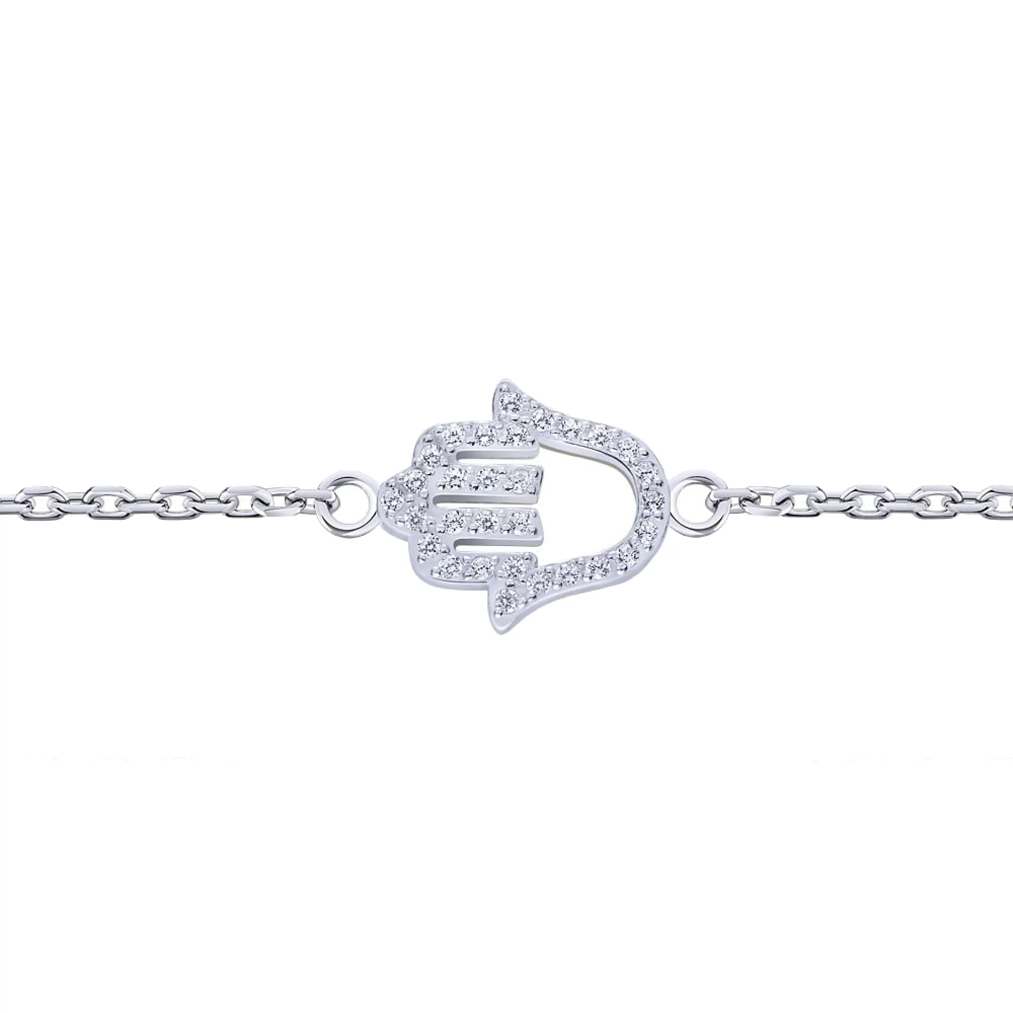 Срібний браслет "Хамса" з фіанітом в якірному плетінні - 457874 – зображення 2