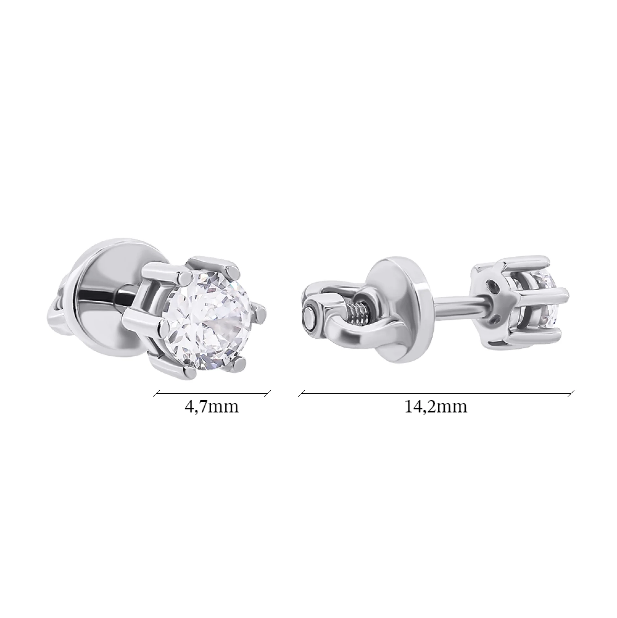 Сережки-гвоздики из серебра с фианитом - 1453921 - 3