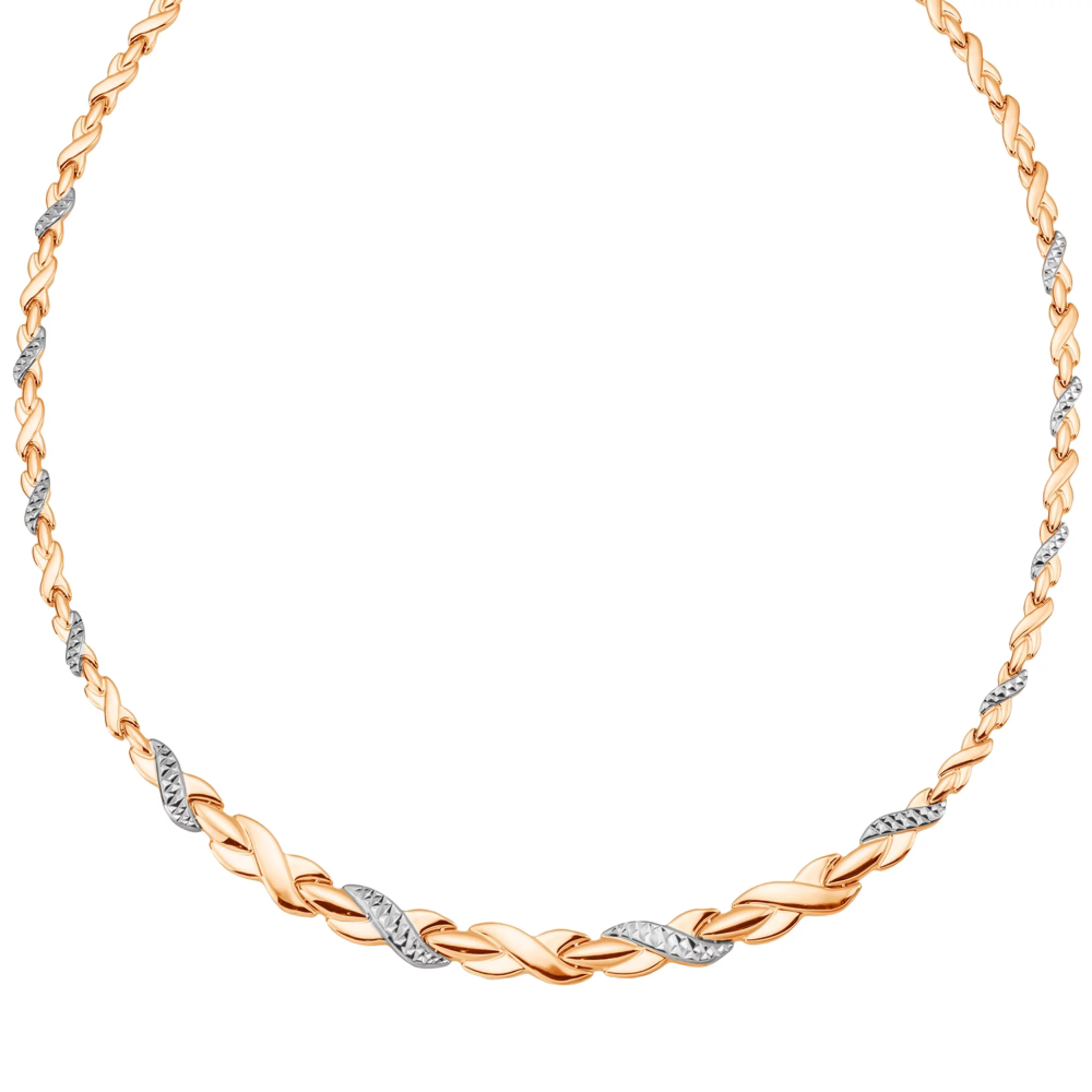 Колье из комбинированого золота с алмазной гранью с плетением ролекс - 966621 – изображение 1
