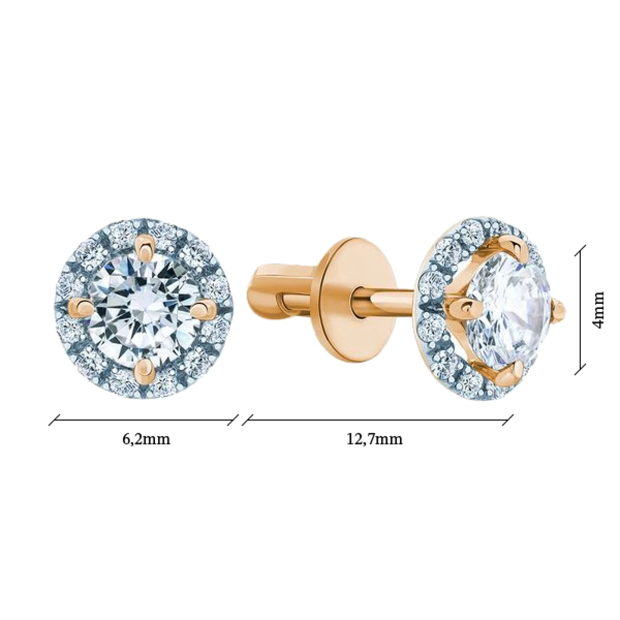 Серьги-гвоздики с фианитами в красном золоте - 406700 - 2