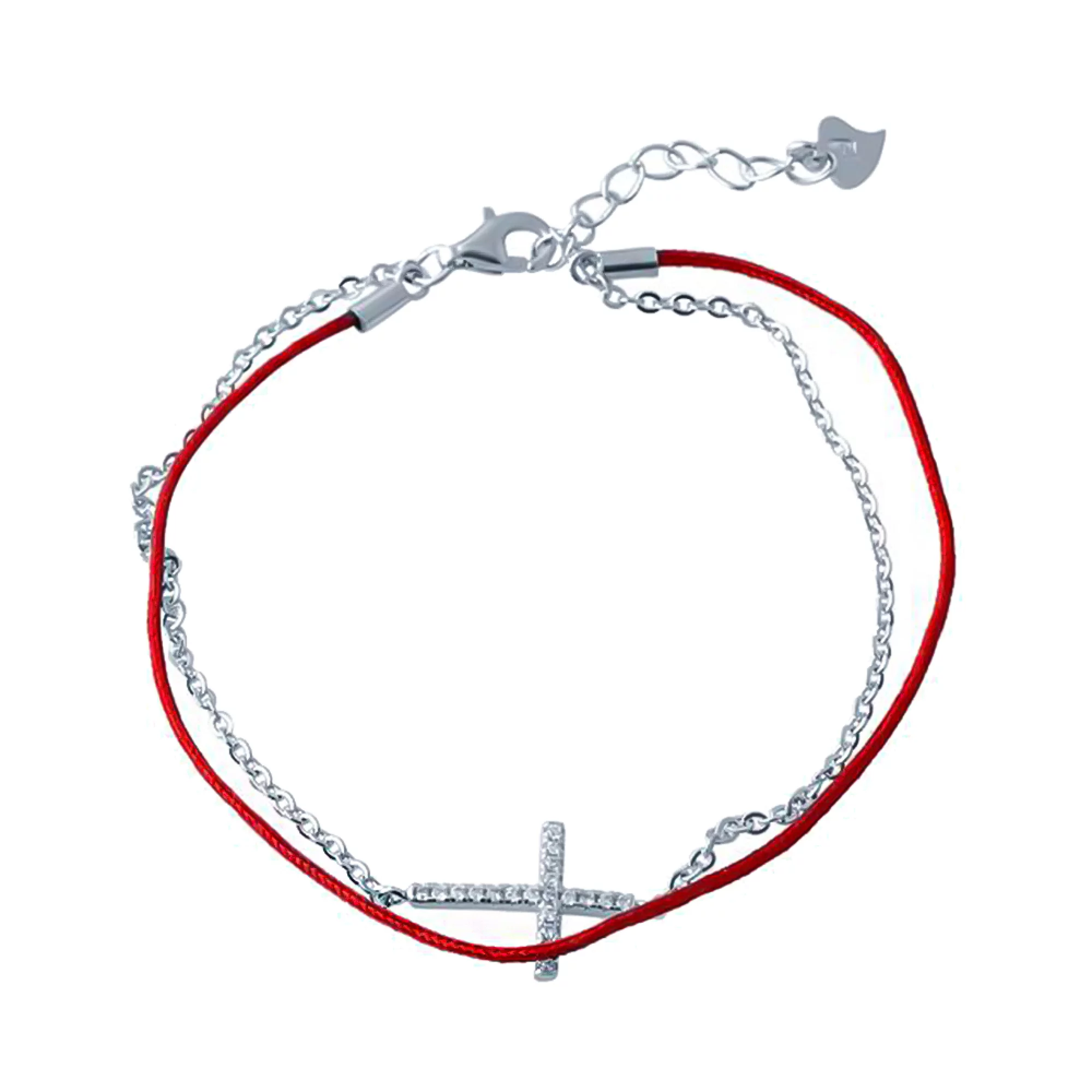 Браслет с крестиком из серебра с красной шелковой нитью и фианитом - 1469498 – изображение 1