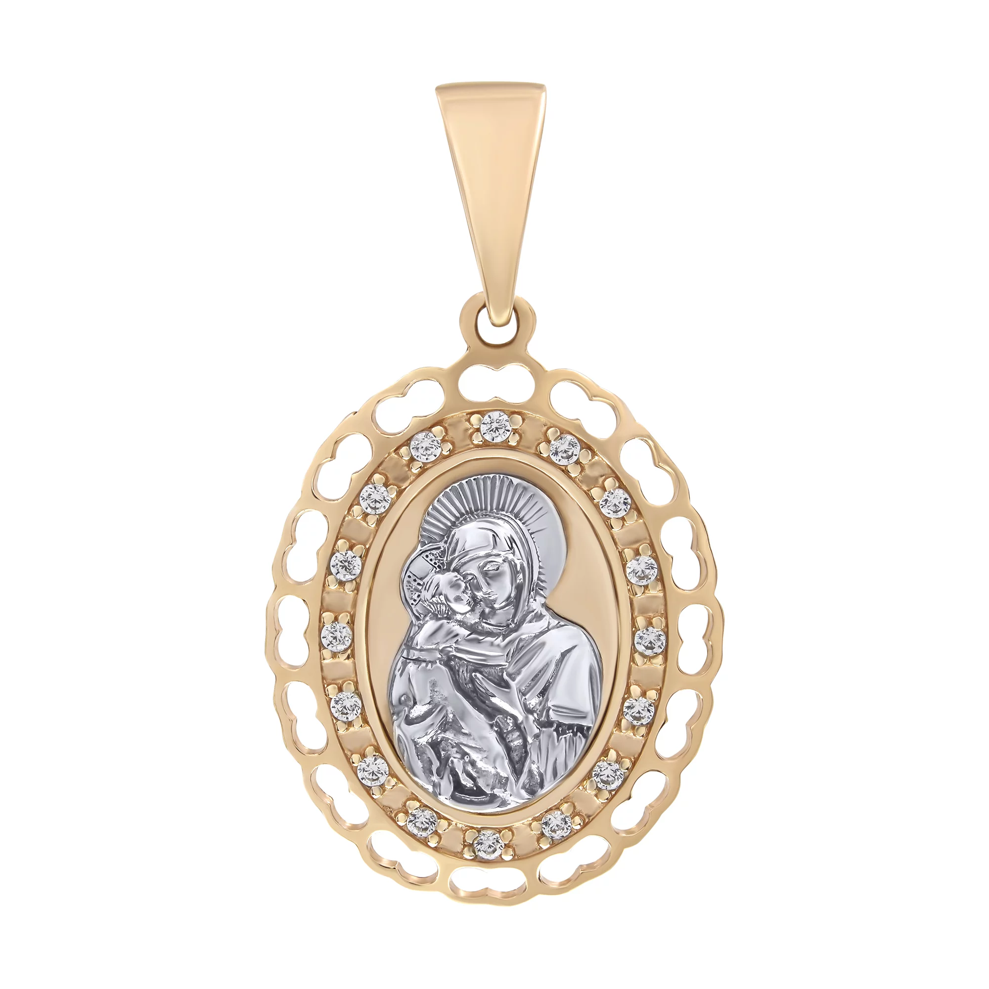 Золотая ладанка с фианитом Богородица "Владимирская" - 850625 – изображение 1