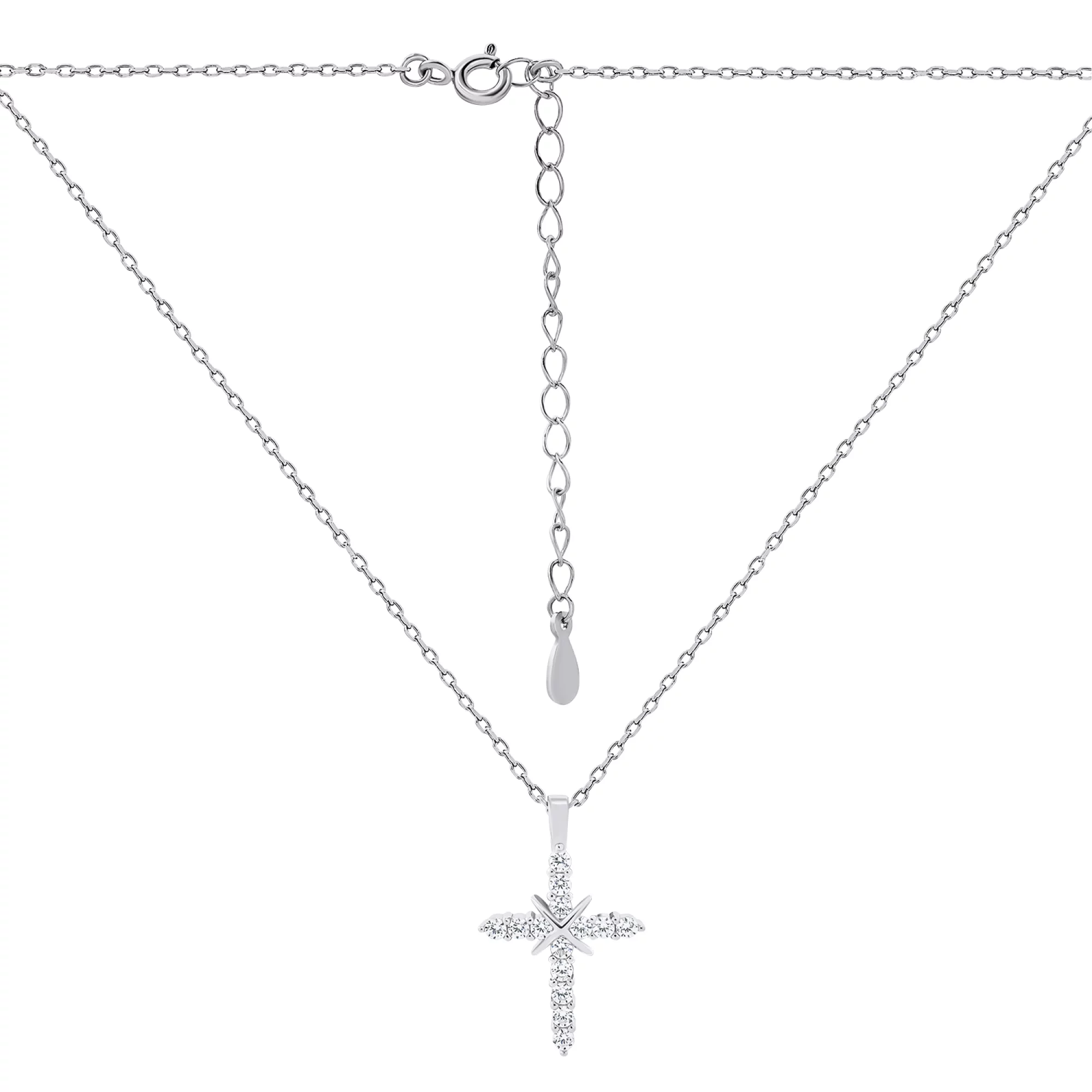 Ланцюжок із хрестиком зі срібла з фіанітами плетіння якірне - 1503773 – зображення 2