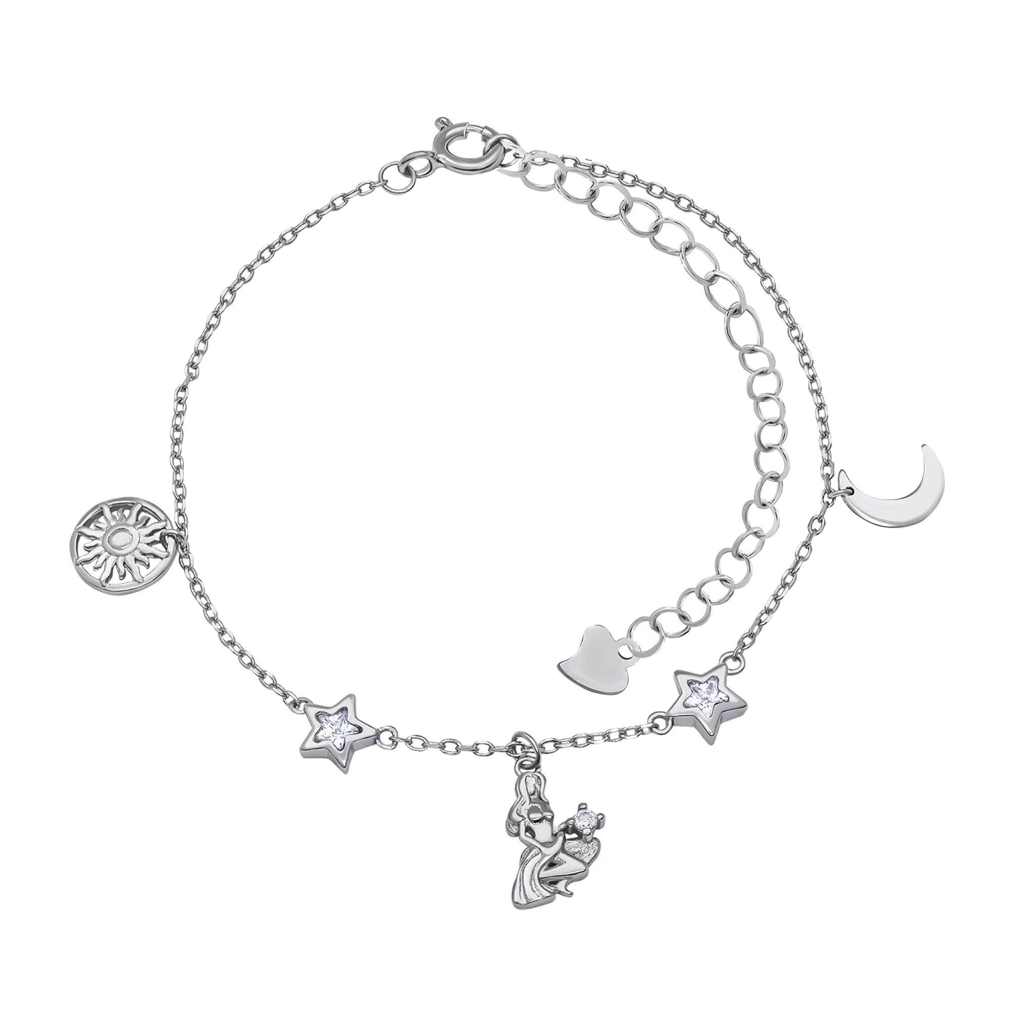 Серебряные браслет с фианитами "Знак зодиака-Дева" плетение якорное - 1530221 – изображение 1