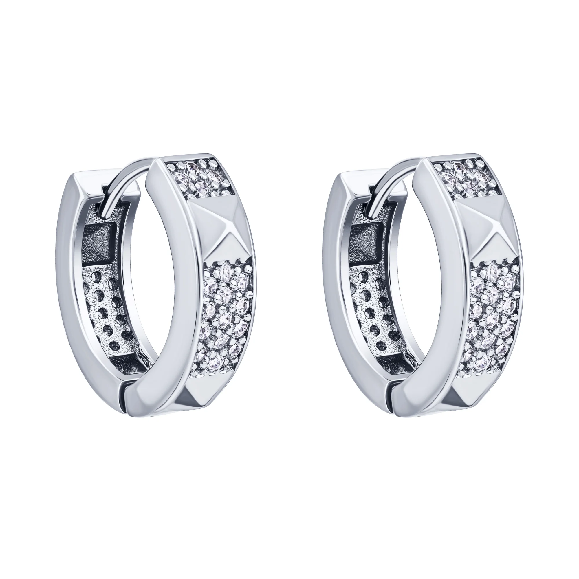 Серебряные серьги-кольца с фианитами - 2075671 - 1