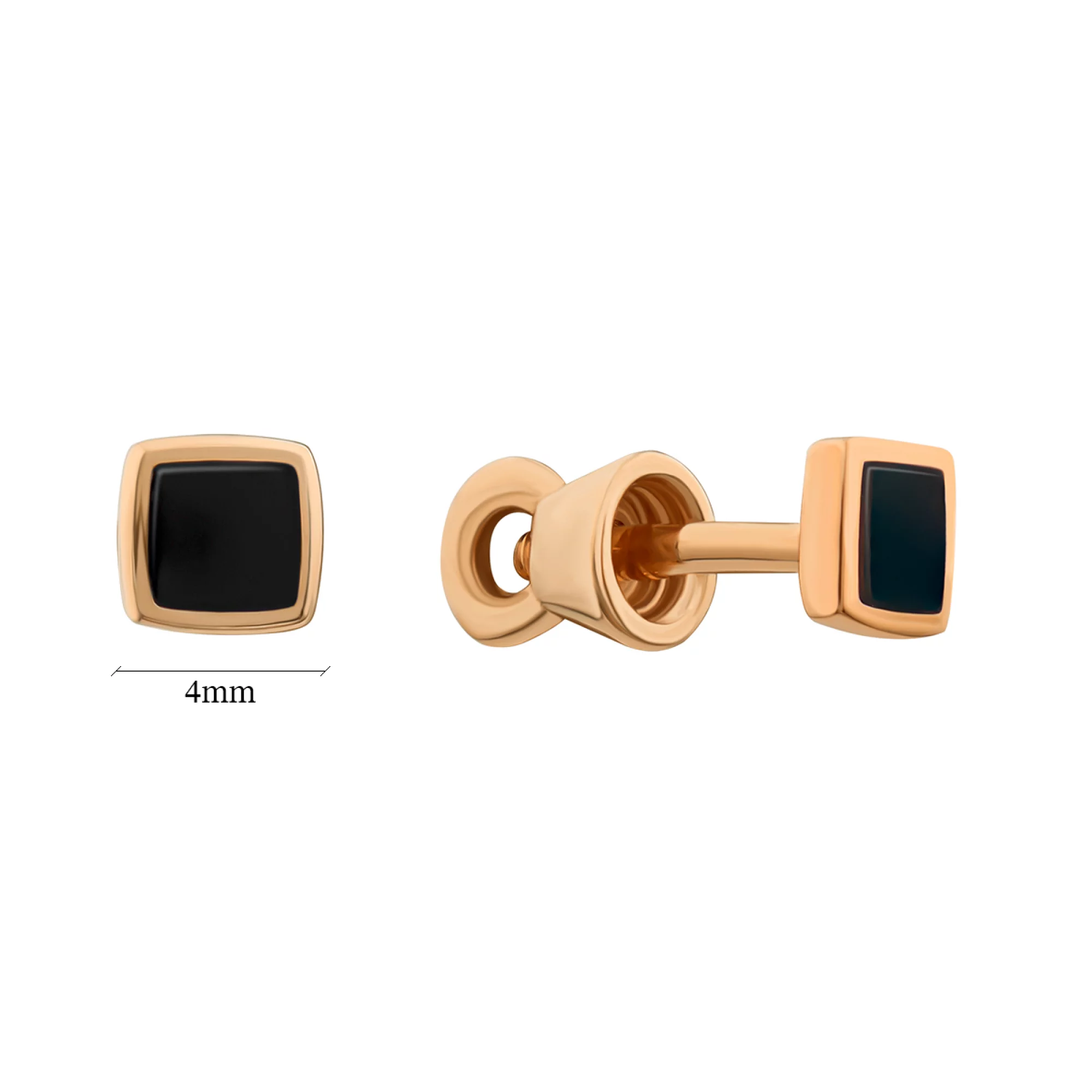 Квадратные сережки-гвоздики из красного золота с эмалью - 409890 – изображение 2